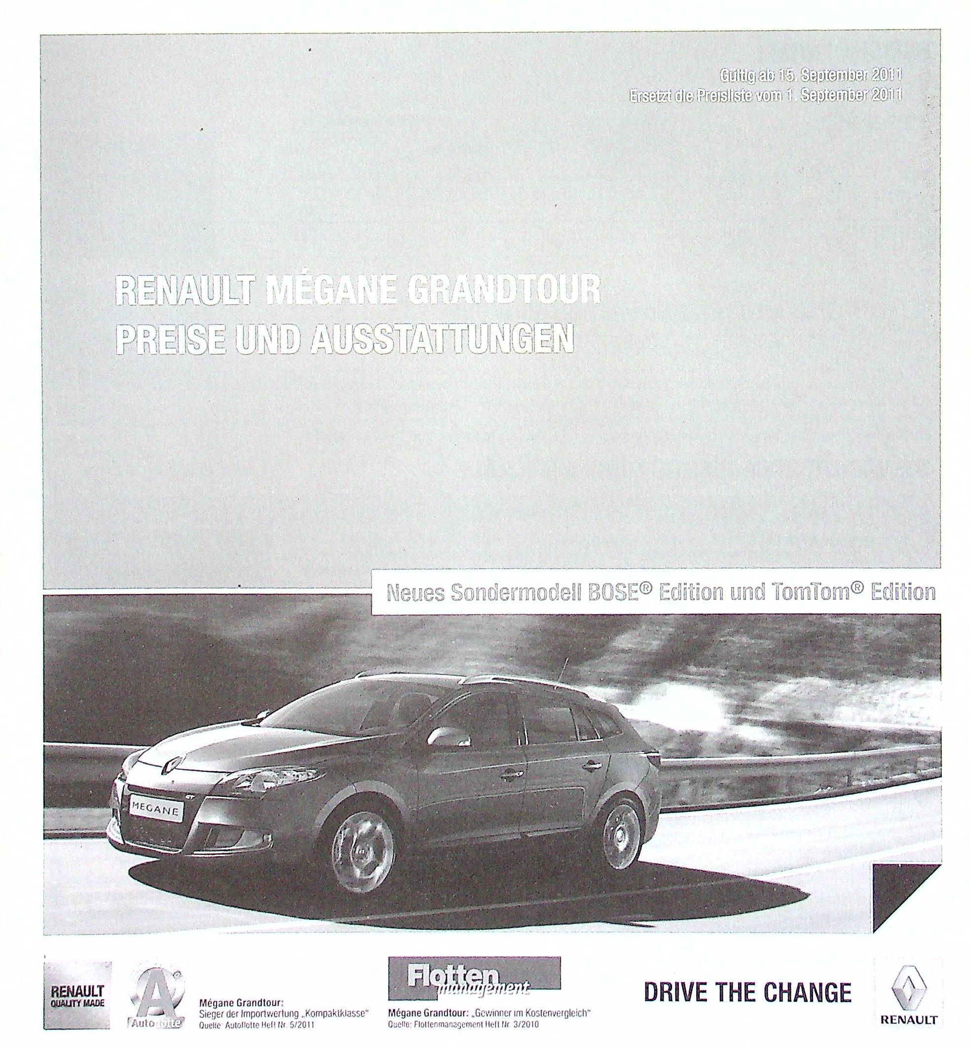 Renault Megane Grandtour - Preisliste & Extras - Prospekt 09/2011