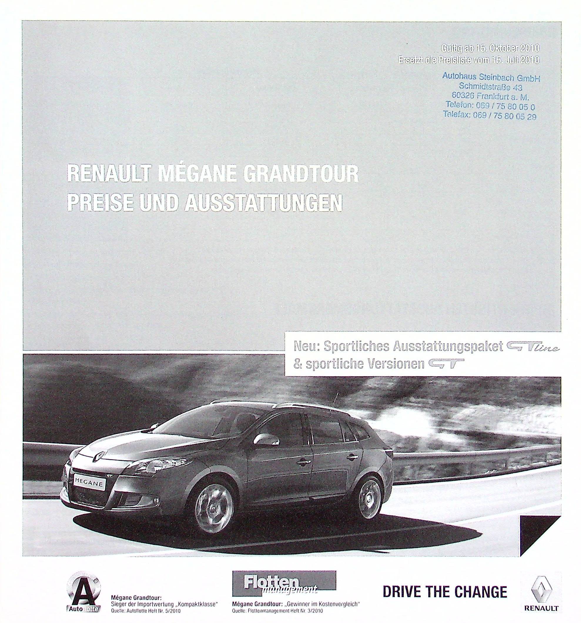 Renault Megane Grandtour - Preisliste & Extras - Prospekt 10/2010