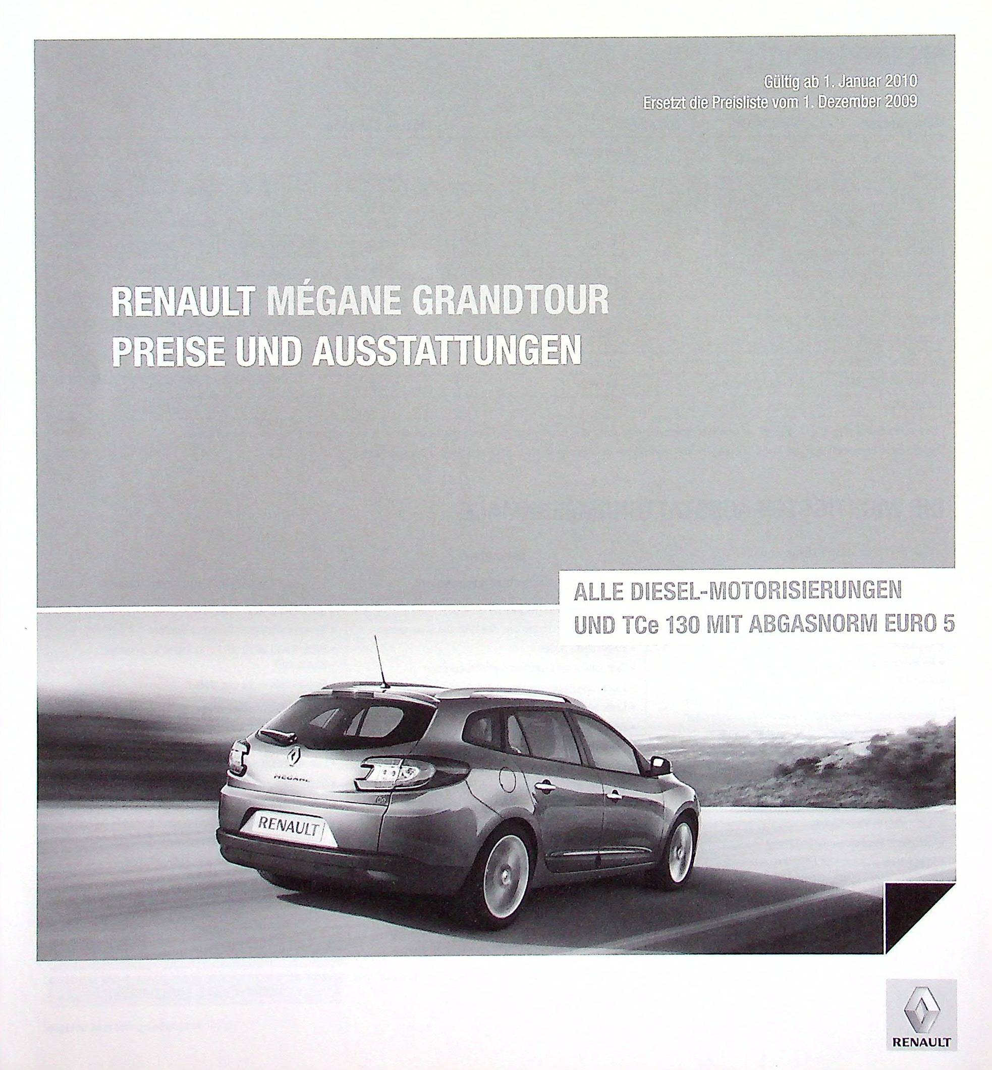 Renault Megane Grandtour - Preisliste & Extras - Prospekt 01/2010