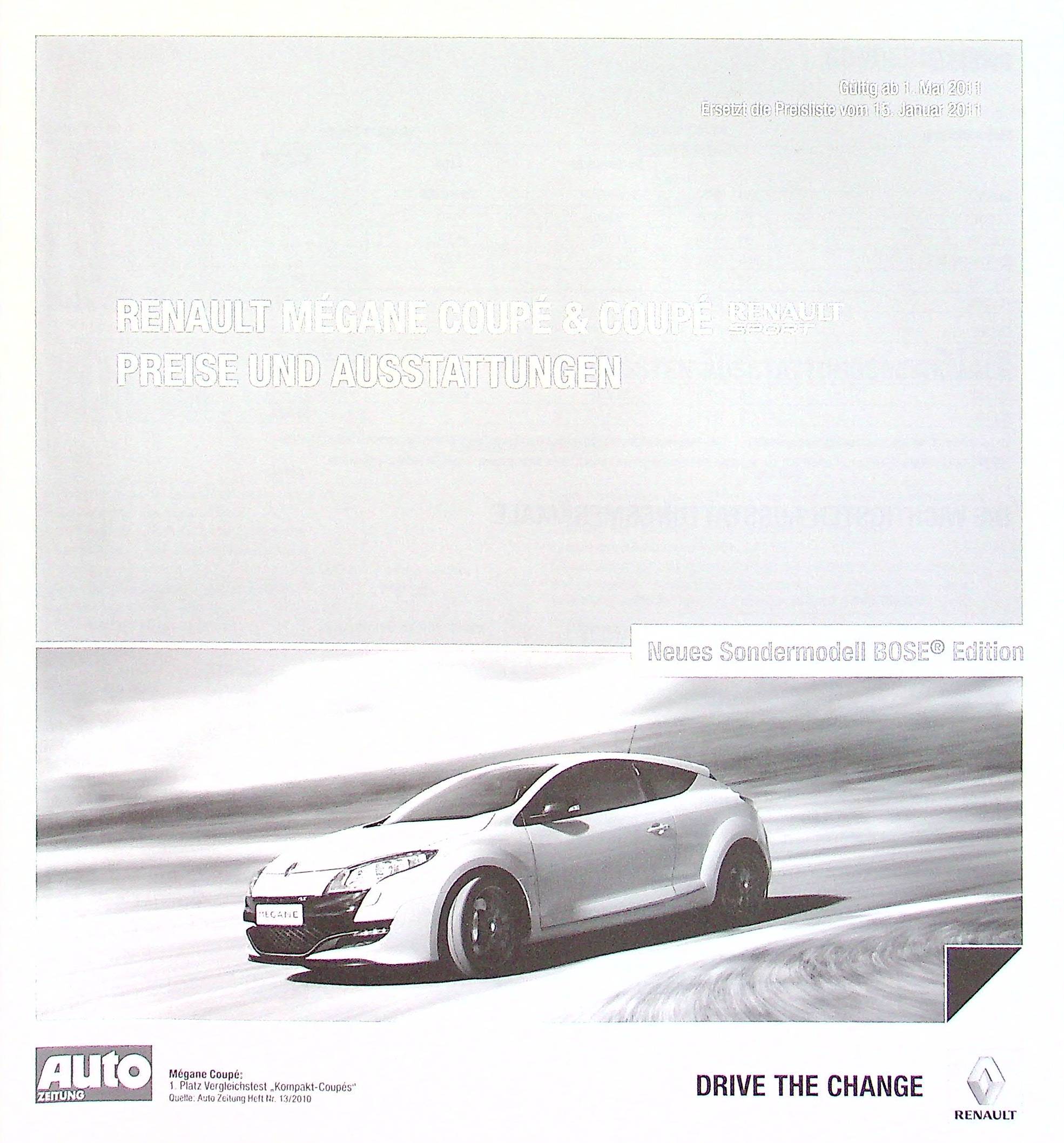 Renault Megane Coupe + RS Preise & Extras Prospekt 05/2011