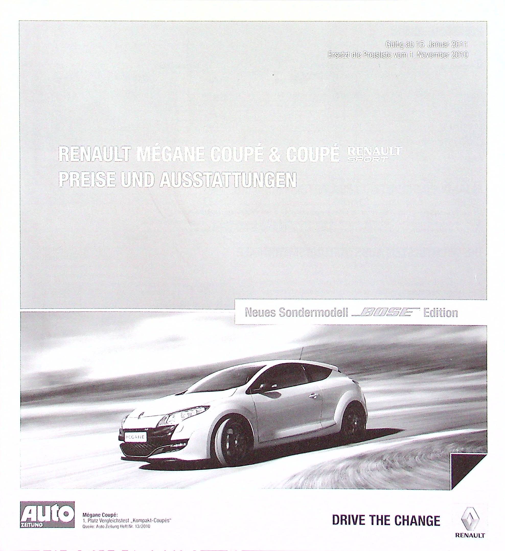 Renault Megane Coupe + RS Preise & Extras Prospekt 01/2011