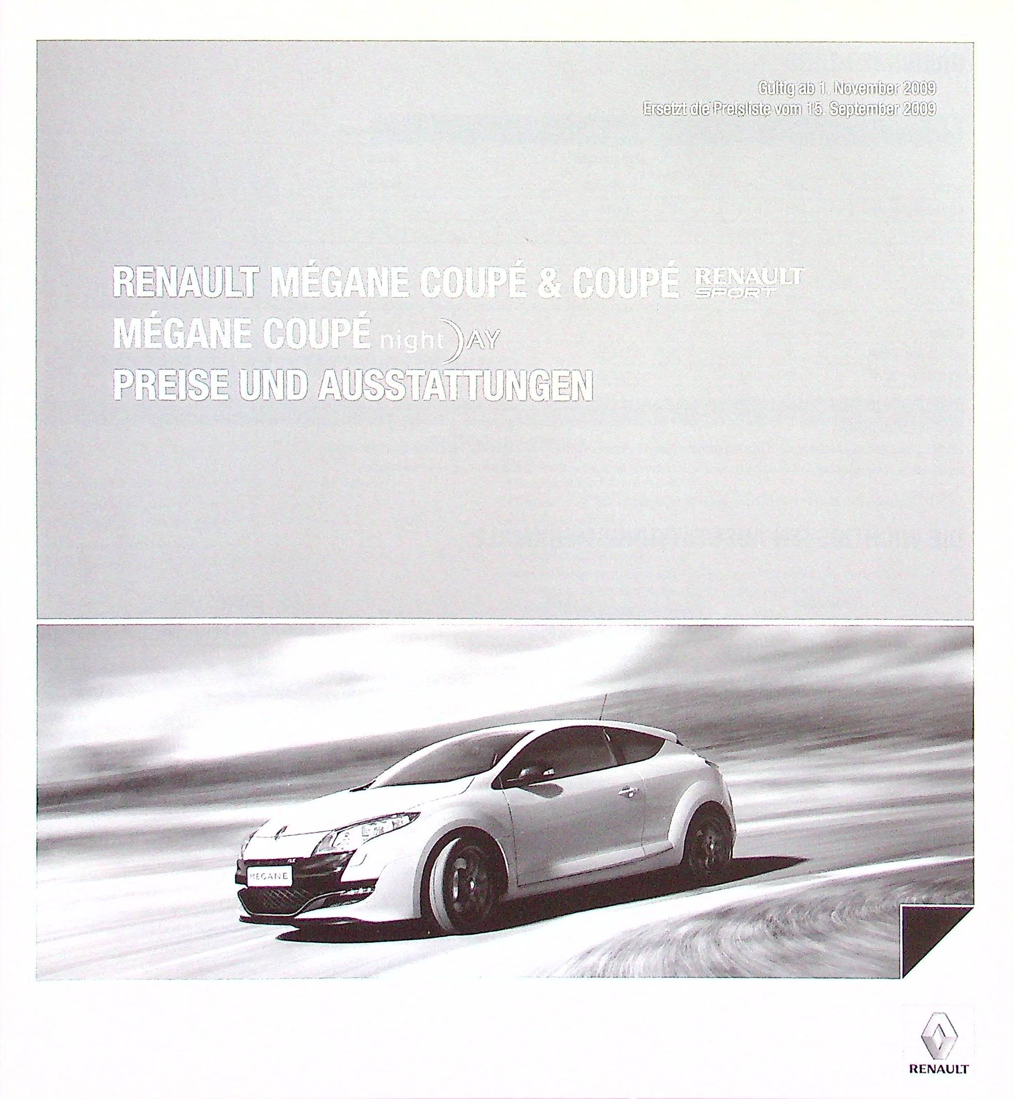 Renault Megane Coupe + RS Preise & Extras Prospekt 11/2009