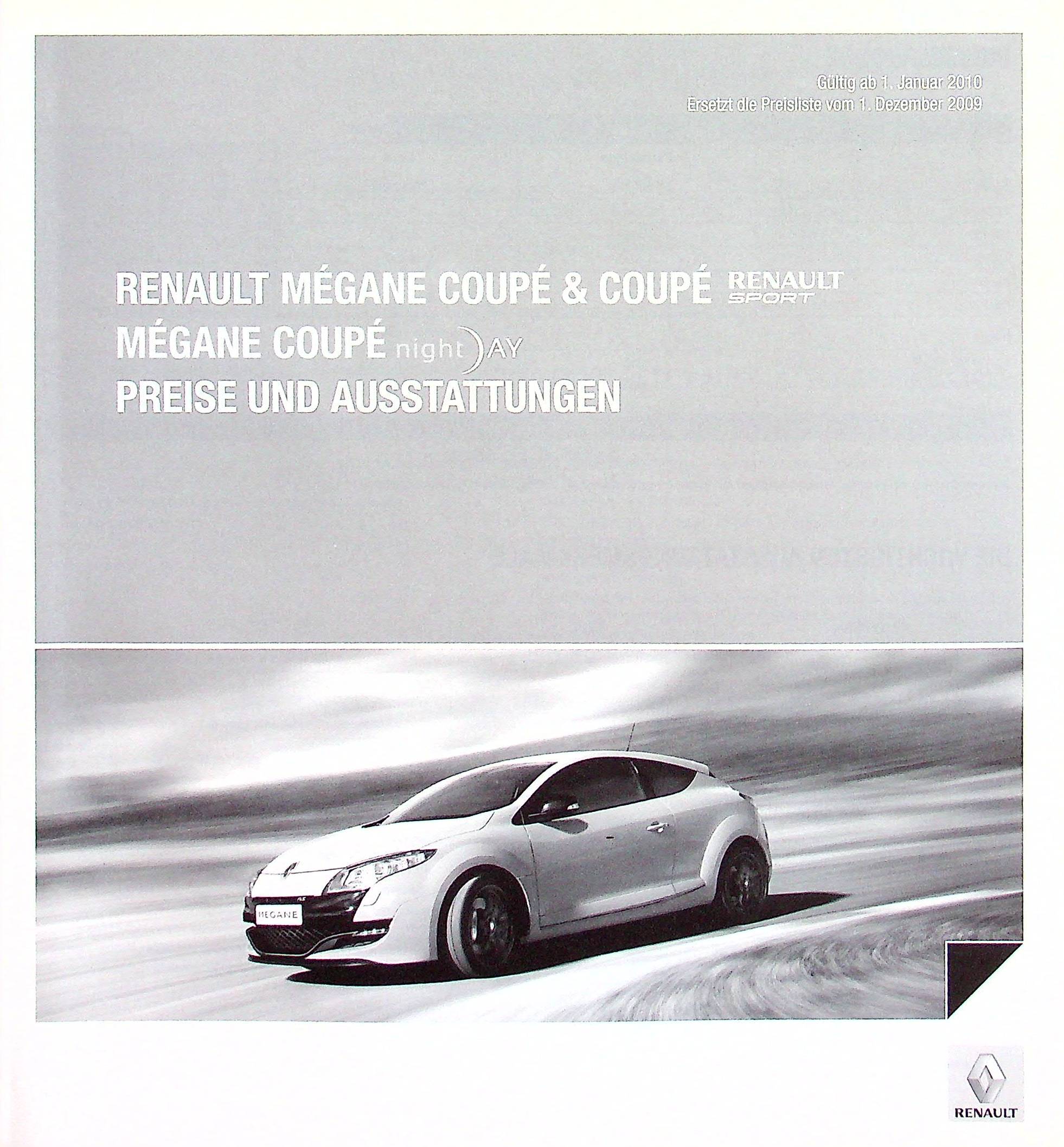 Renault Megane Coupe + RS Preise & Extras Prospekt 01/2010