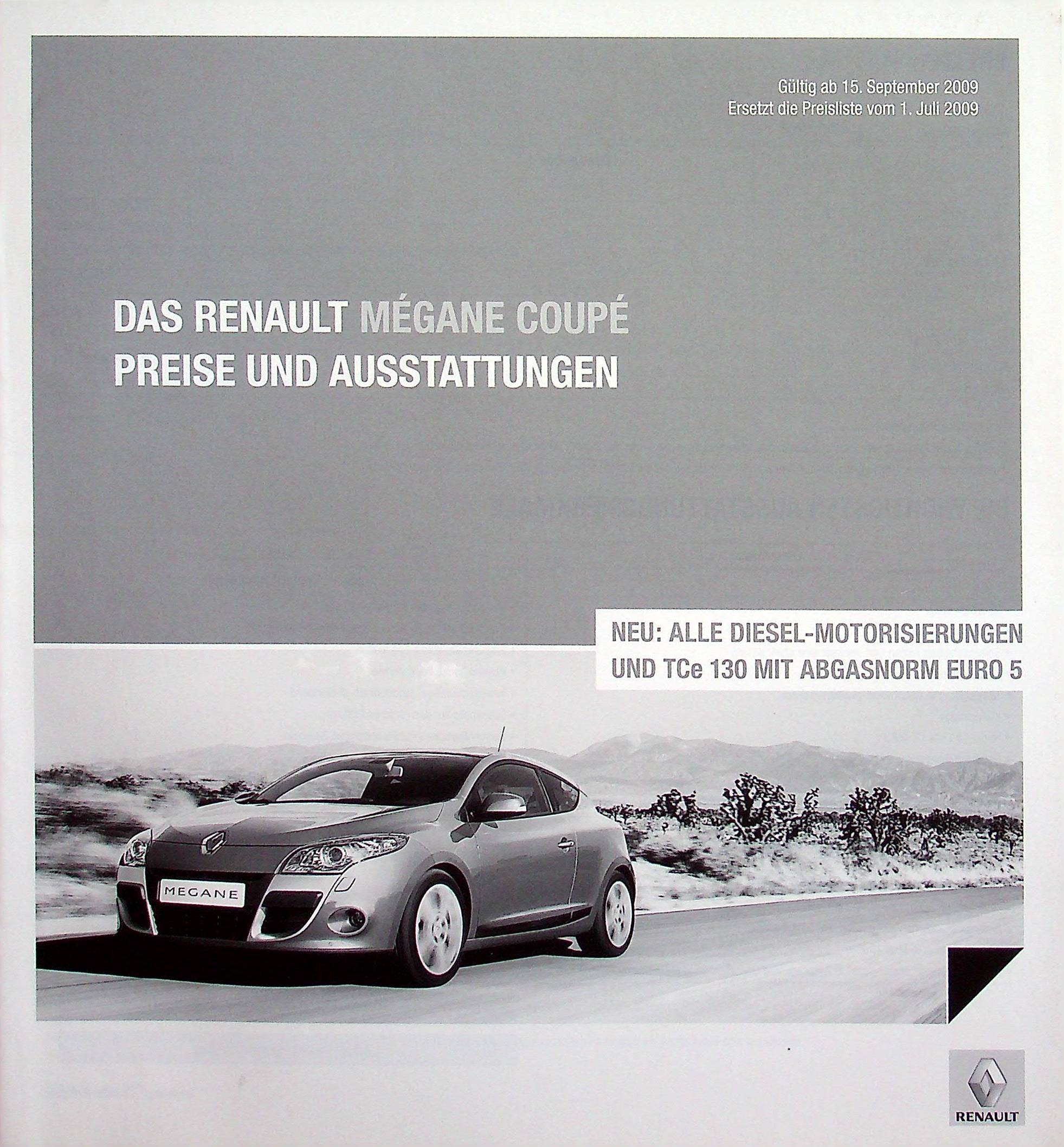 Renault Megane Coupe - Preisliste & Extras - Prospekt 09/2009