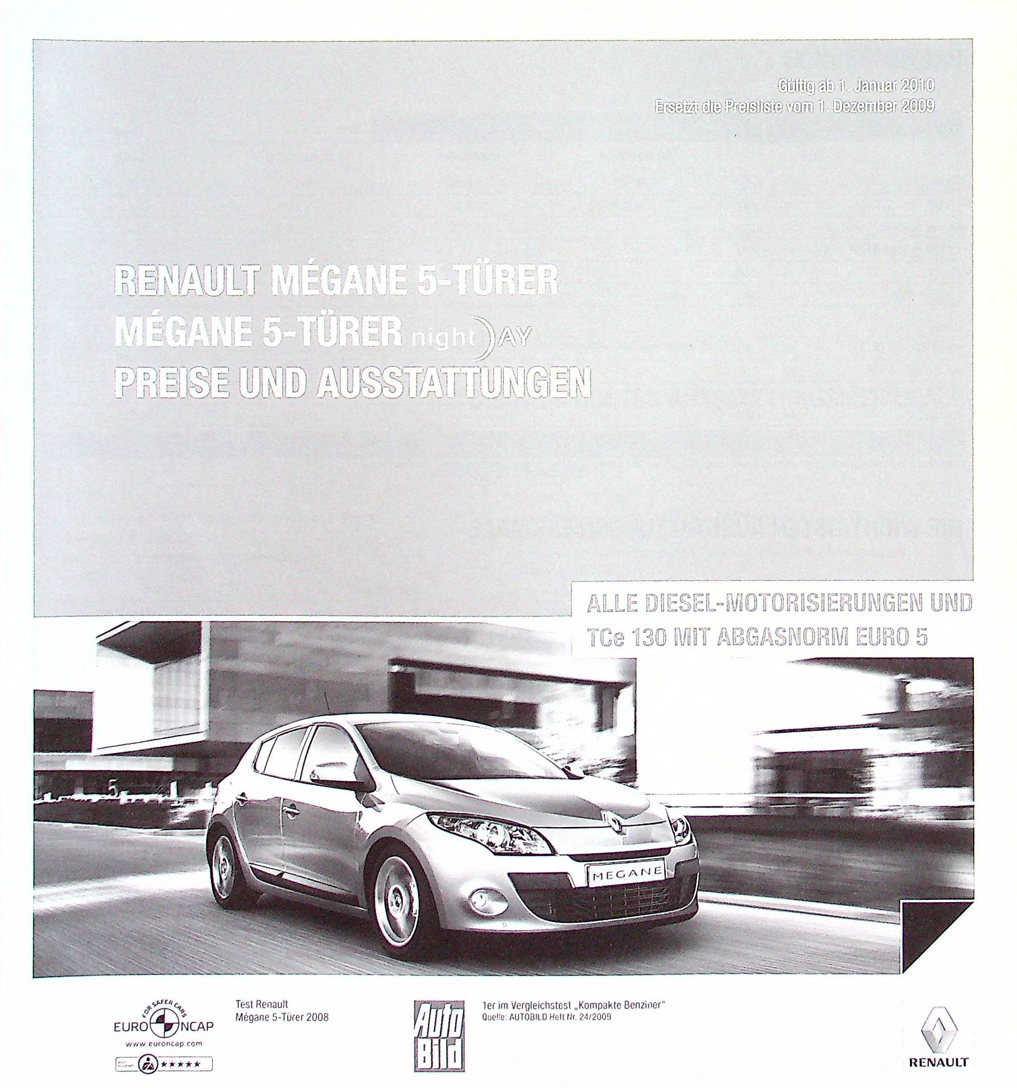 Renault Megane - Preisliste & Extras - Prospekt 01/2010