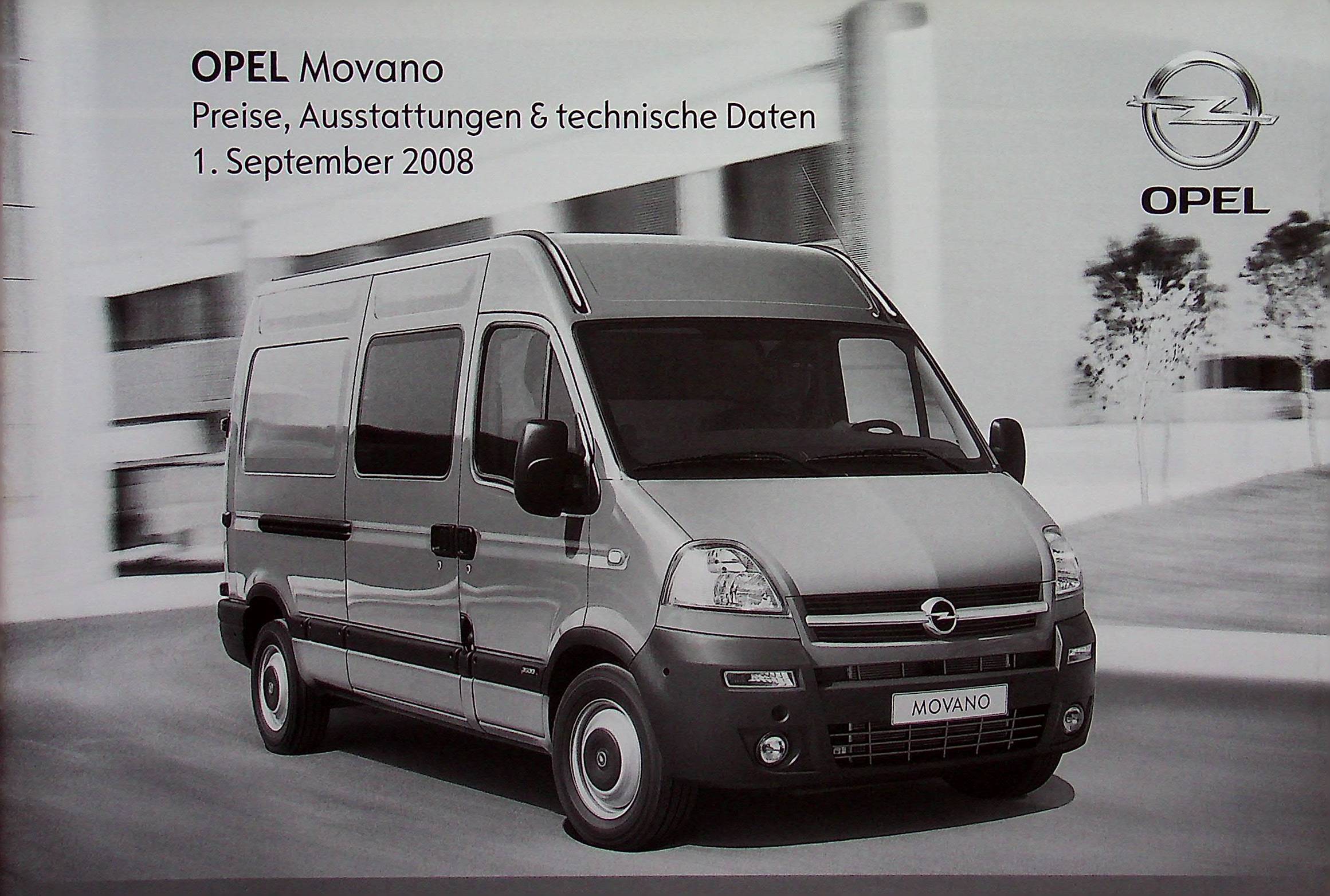 Opel Movano - Preisliste & Extras - Prospekt 09/2008