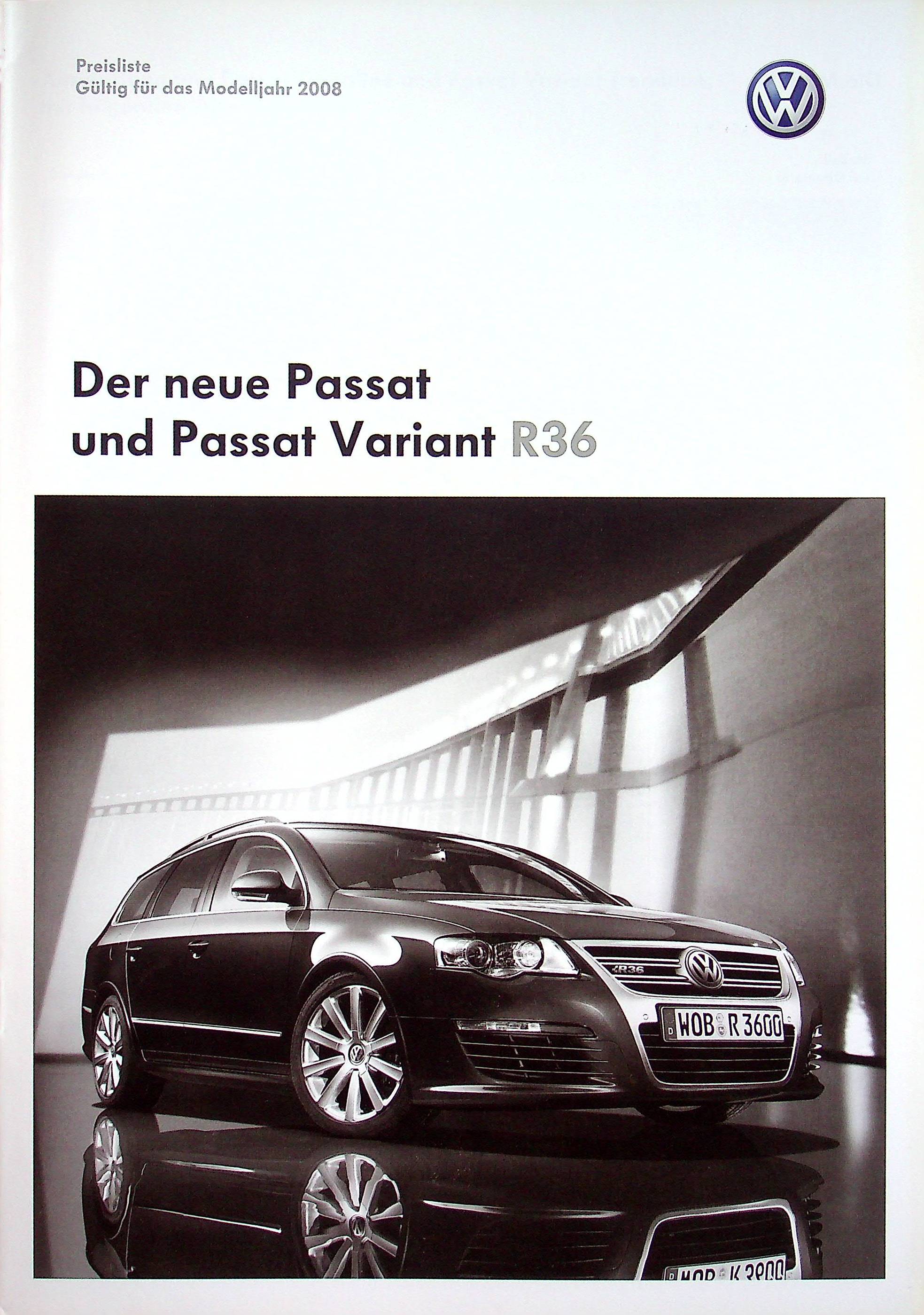 VW Passat + Variant R36 Preise & Extras Prospekt 03/2008
