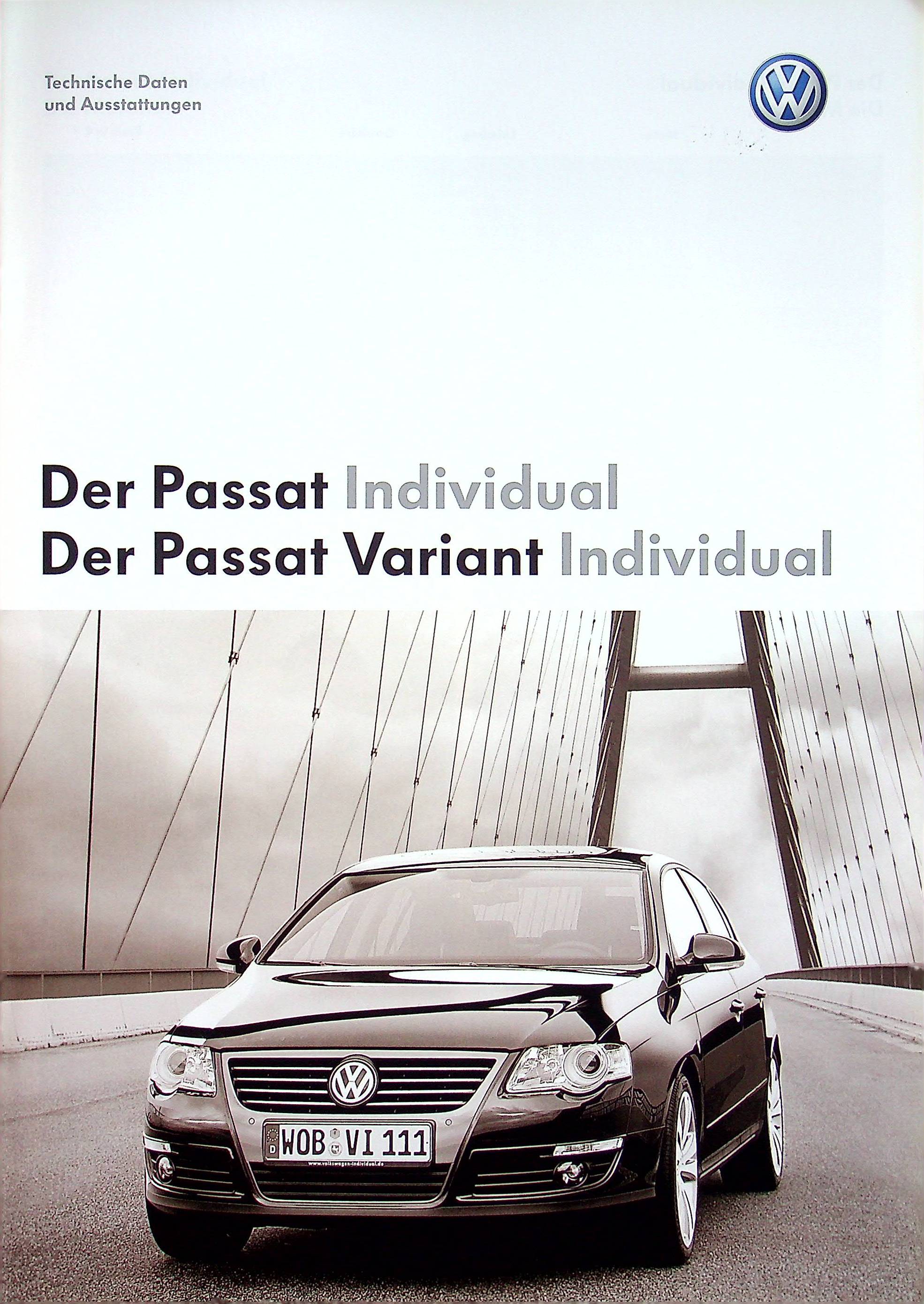 VW Passat B6 + Variant Individual tech. Daten Prospekt 11/2007