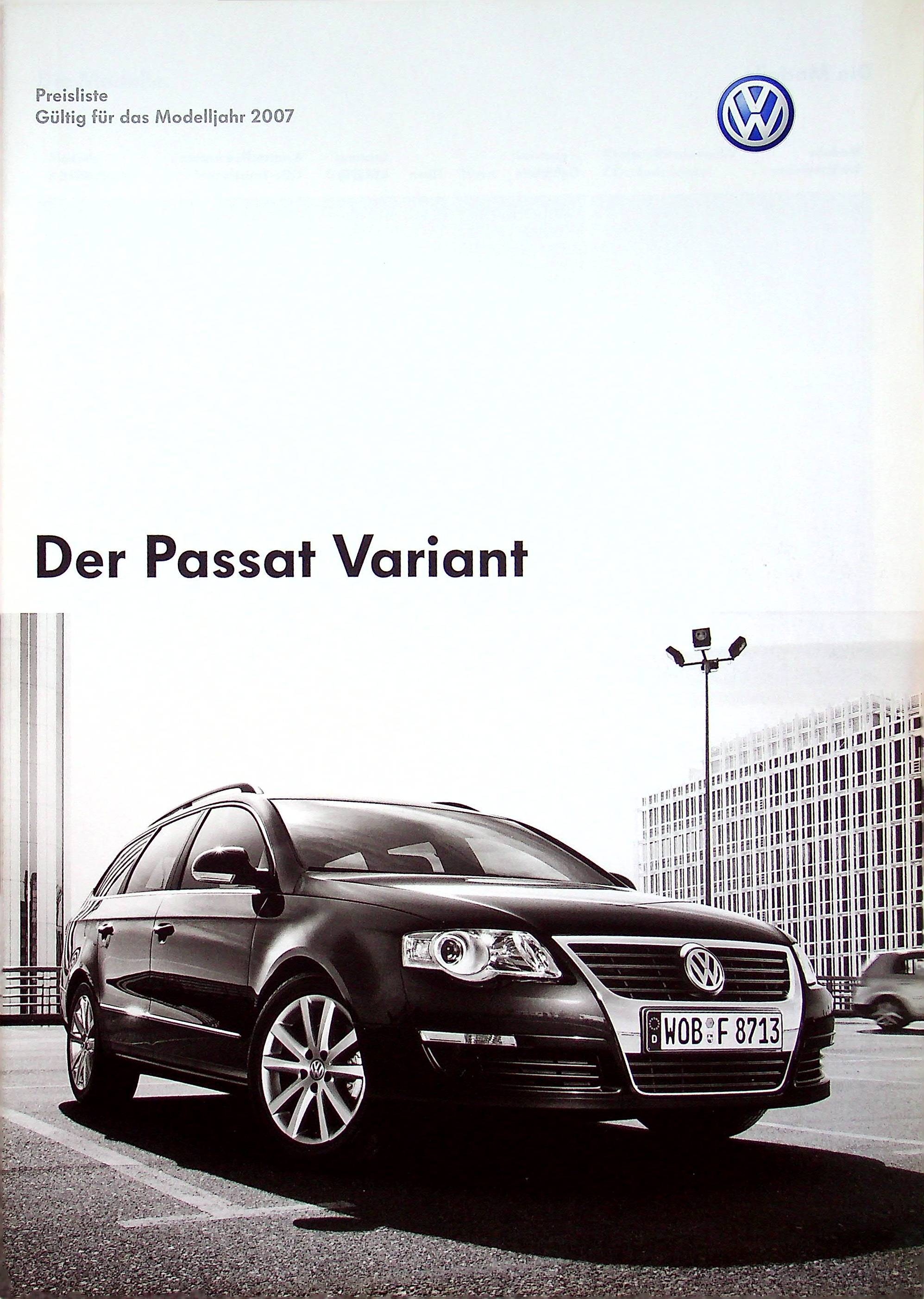 VW Passat B6 Variant - Preisliste & Extras - Prospekt 01/2007