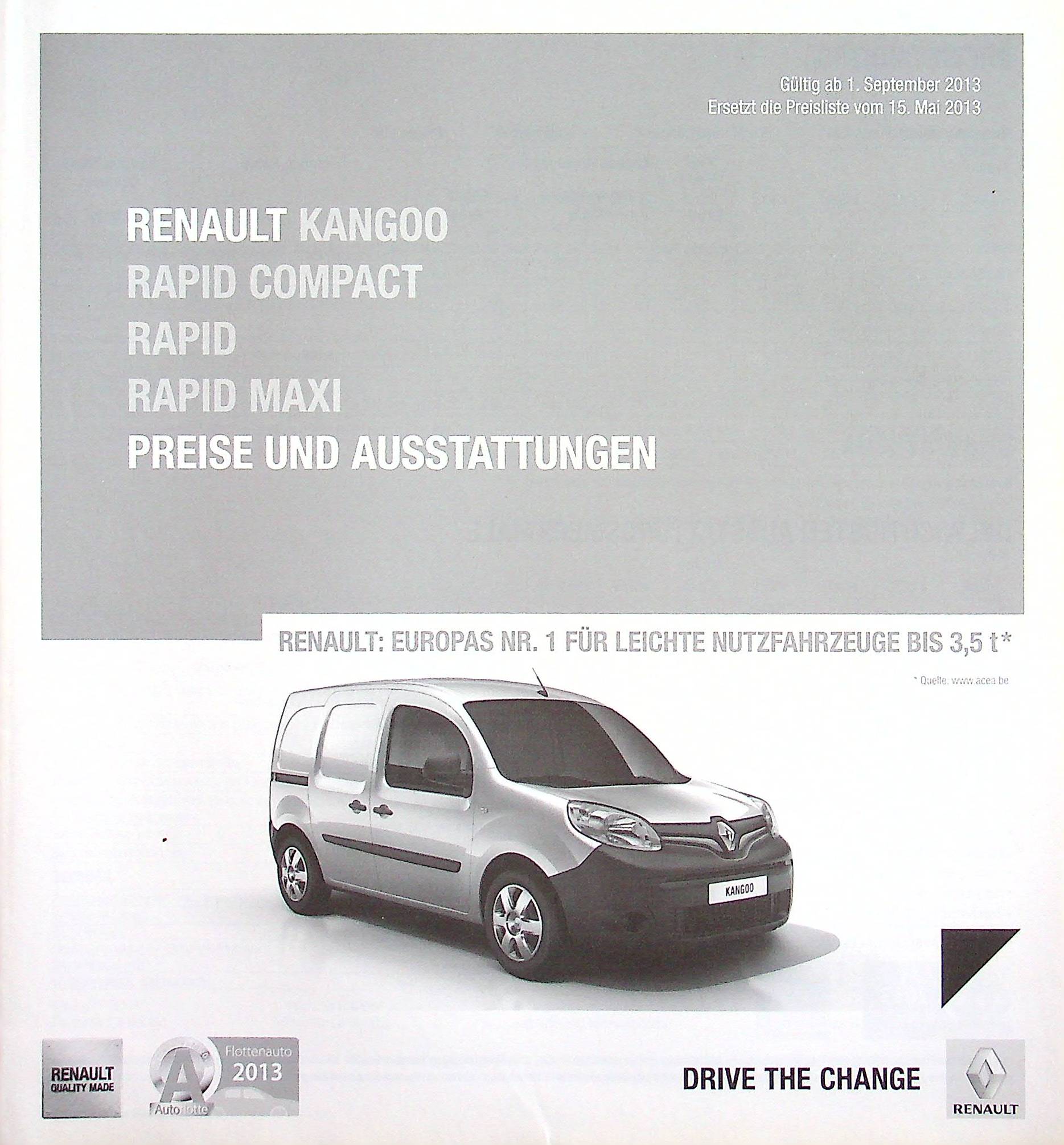Renault Kangoo Rapid - Preisliste & Extras - Prospekt 09/2013