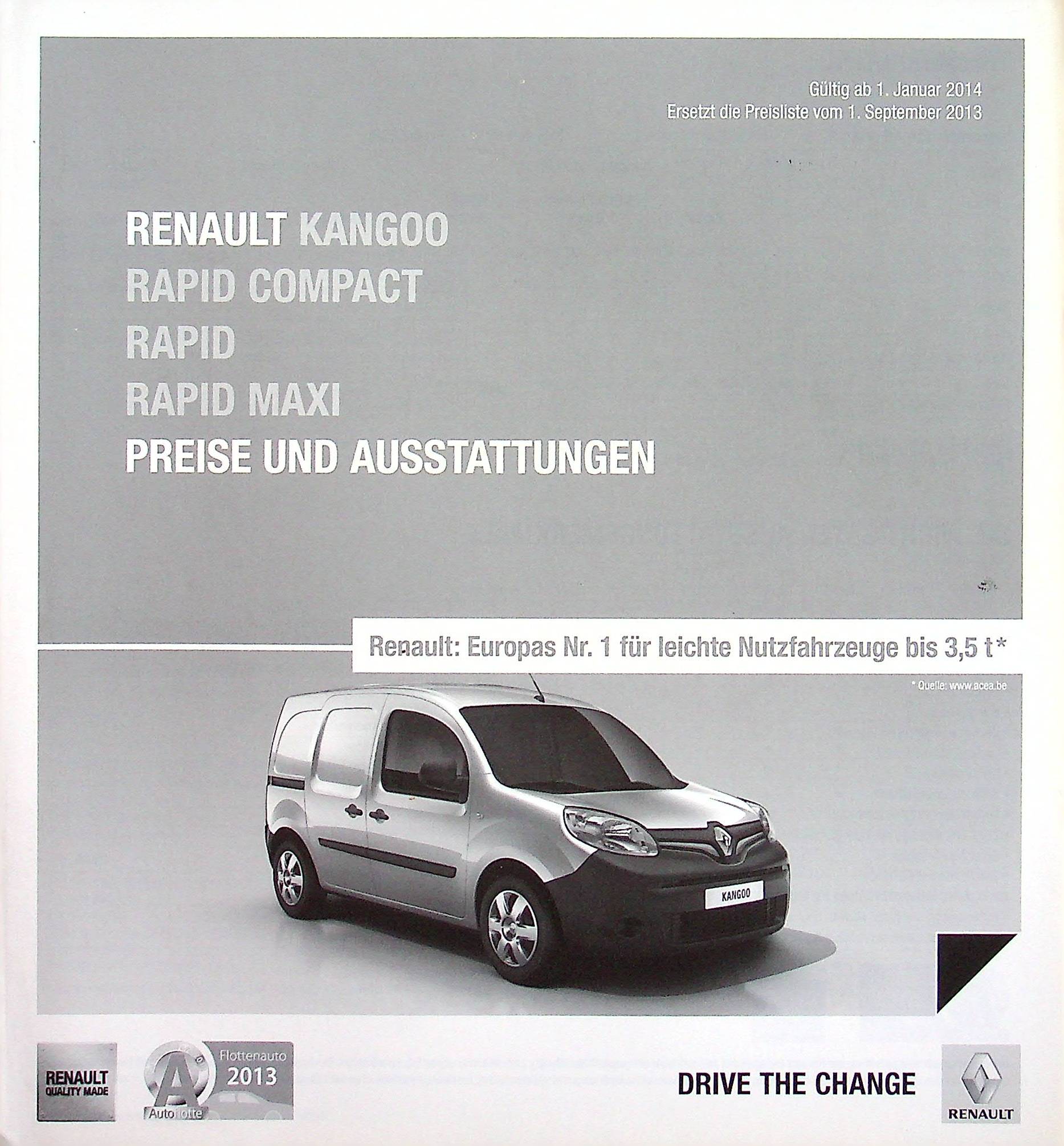 Renault Kangoo Rapid - Preisliste & Extras - Prospekt 01/2014