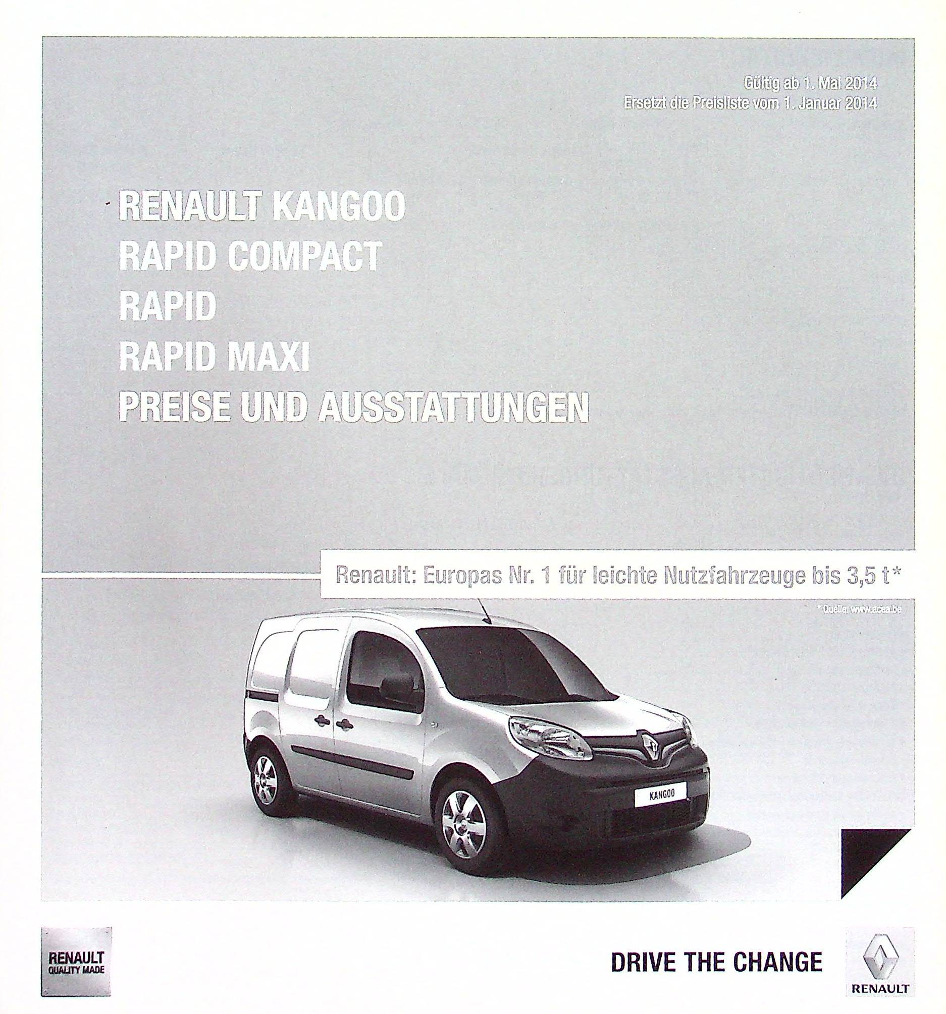 Renault Kangoo Rapid - Preisliste & Extras - Prospekt 05/2014