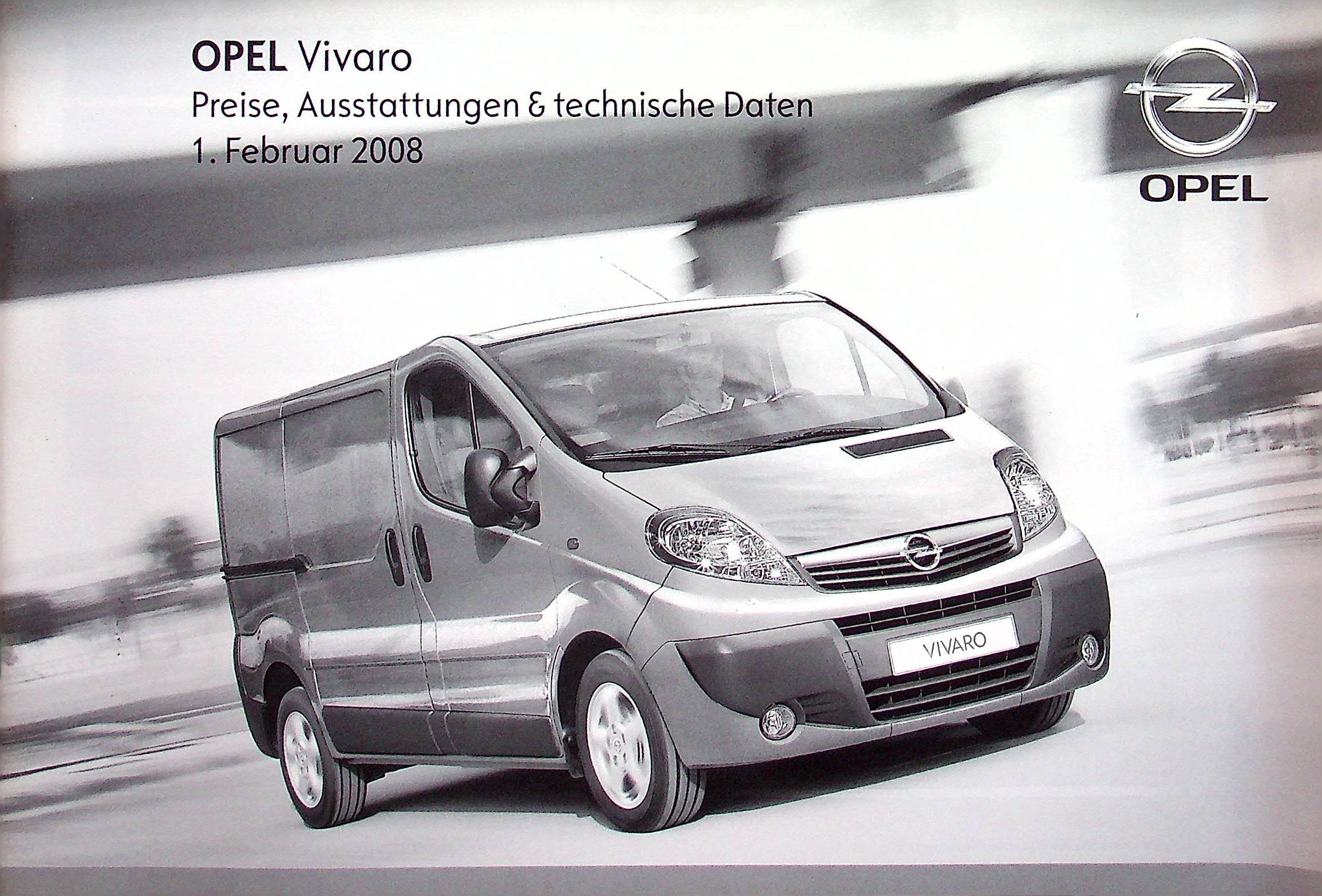 Opel Vivaro - Preisliste & Extras - Prospekt 02/2008