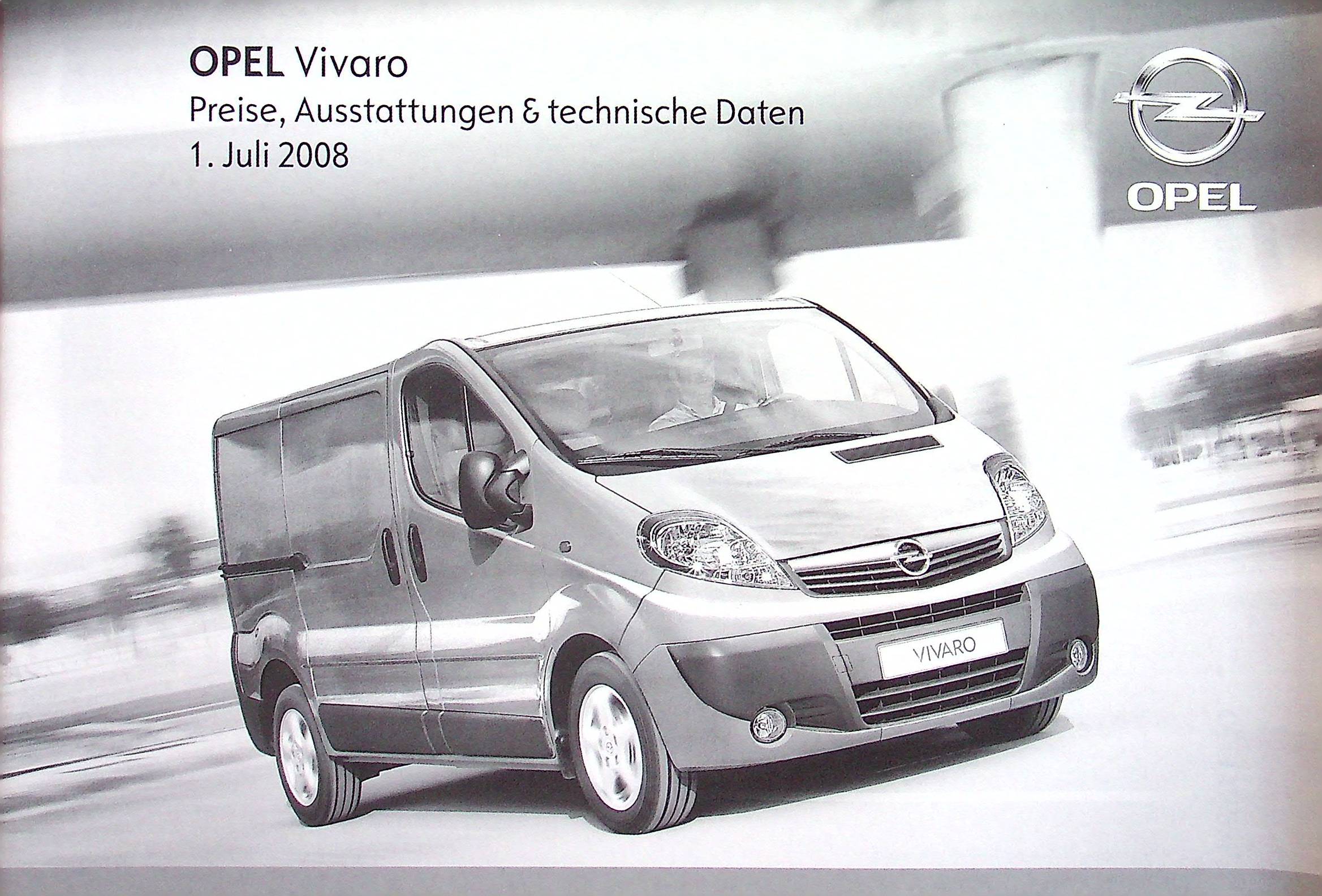 Opel Vivaro - Preisliste & Extras - Prospekt 07/2008