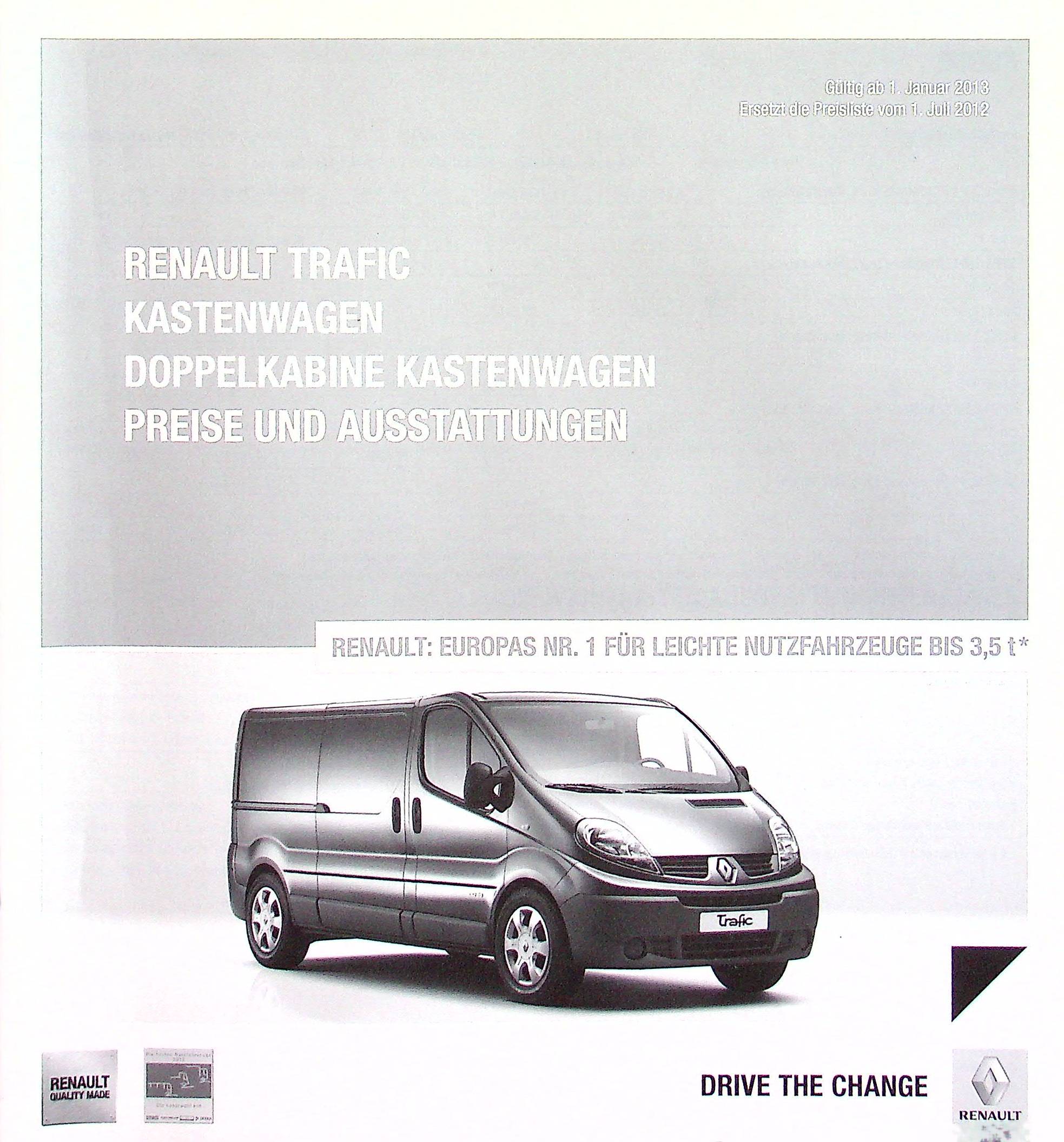 Renault Trafic Kasten - Preisliste & Extras - Prospekt 01/2013