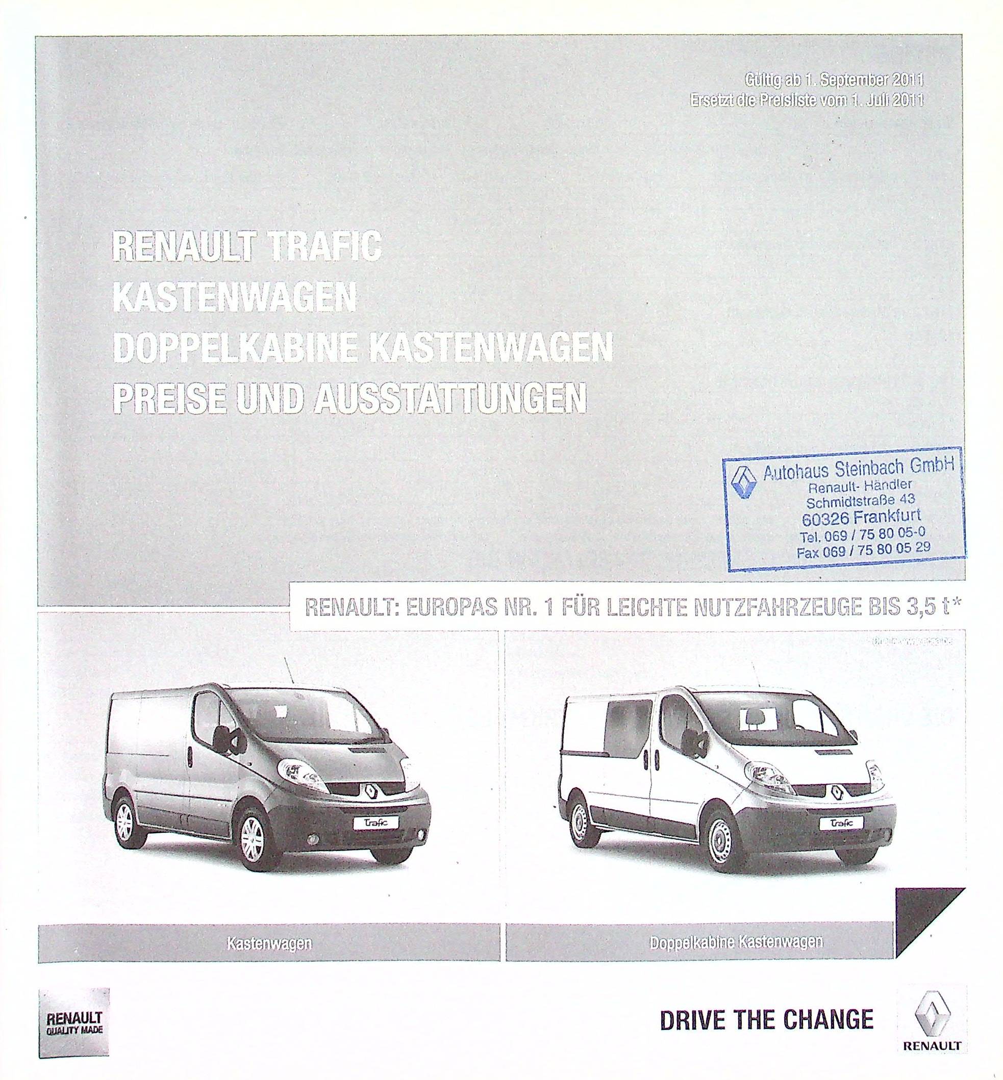 Renault Trafic Kasten - Preisliste & Extras - Prospekt 09/2011