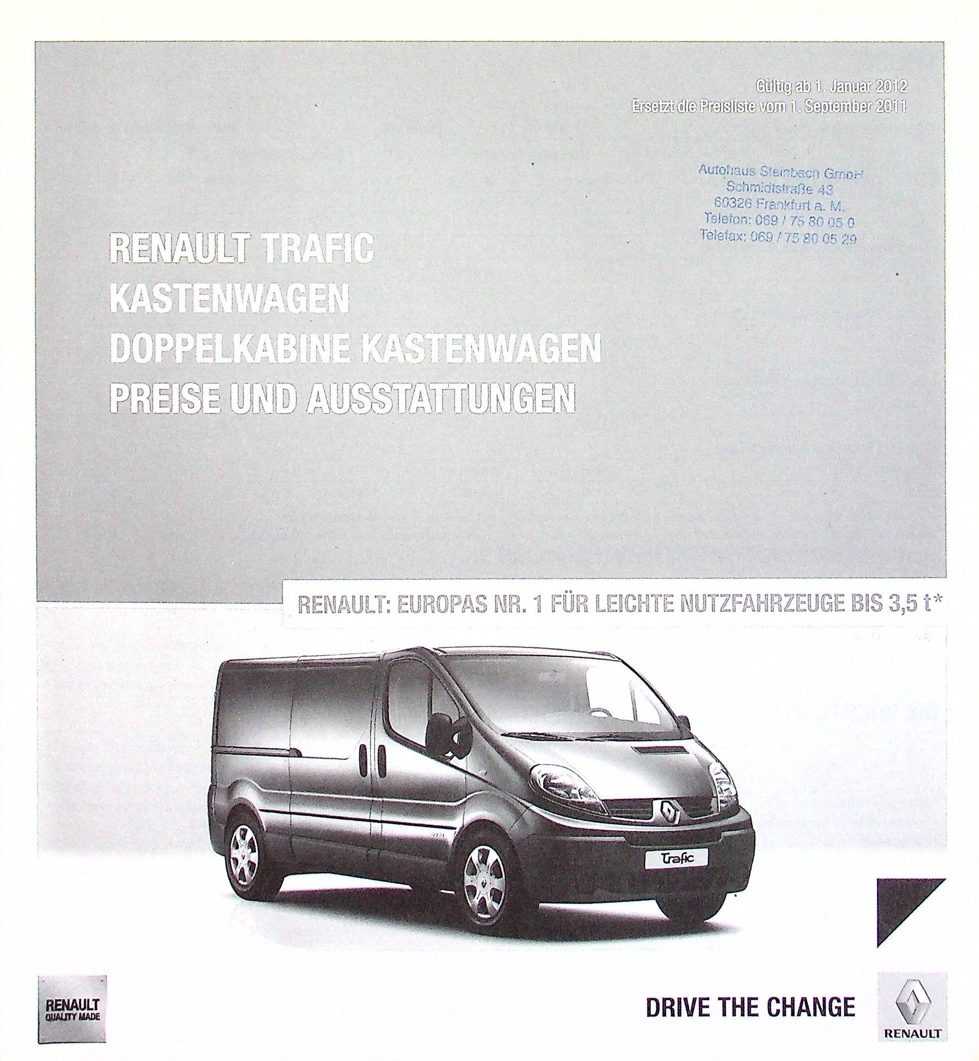 Renault Trafic Kasten - Preisliste & Extras - Prospekt 01/2012