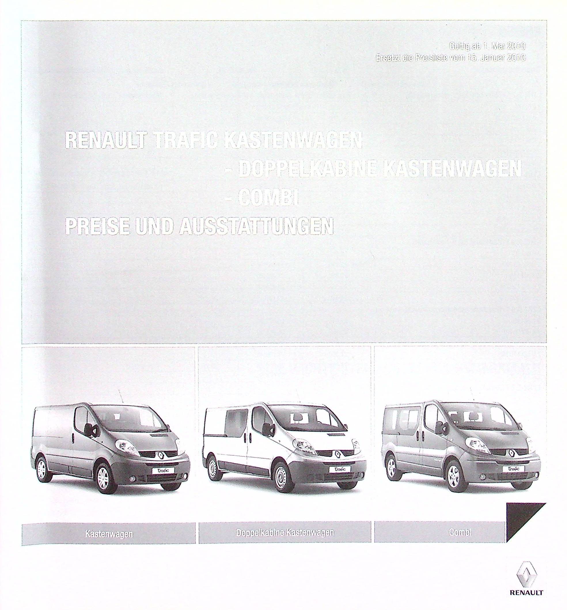 Renault Trafic Kasten - Preisliste & Extras - Prospekt 05/2010
