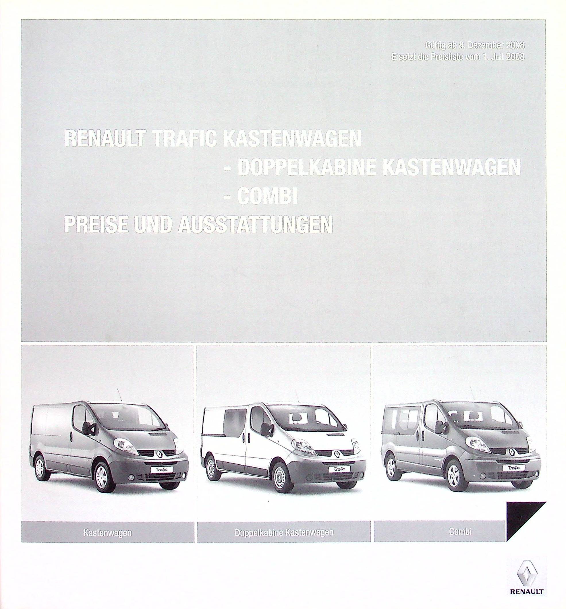 Renault Trafic Kasten - Preisliste & Extras - Prospekt 12/2008