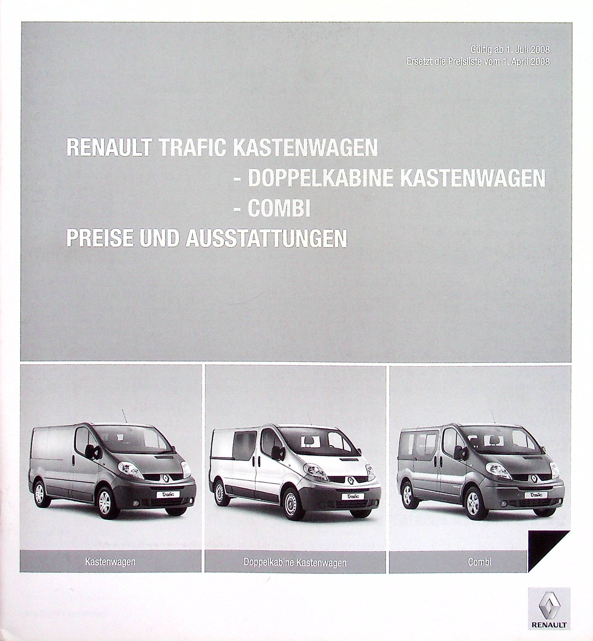 Renault Trafic Kasten - Preisliste & Extras - Prospekt 07/2008