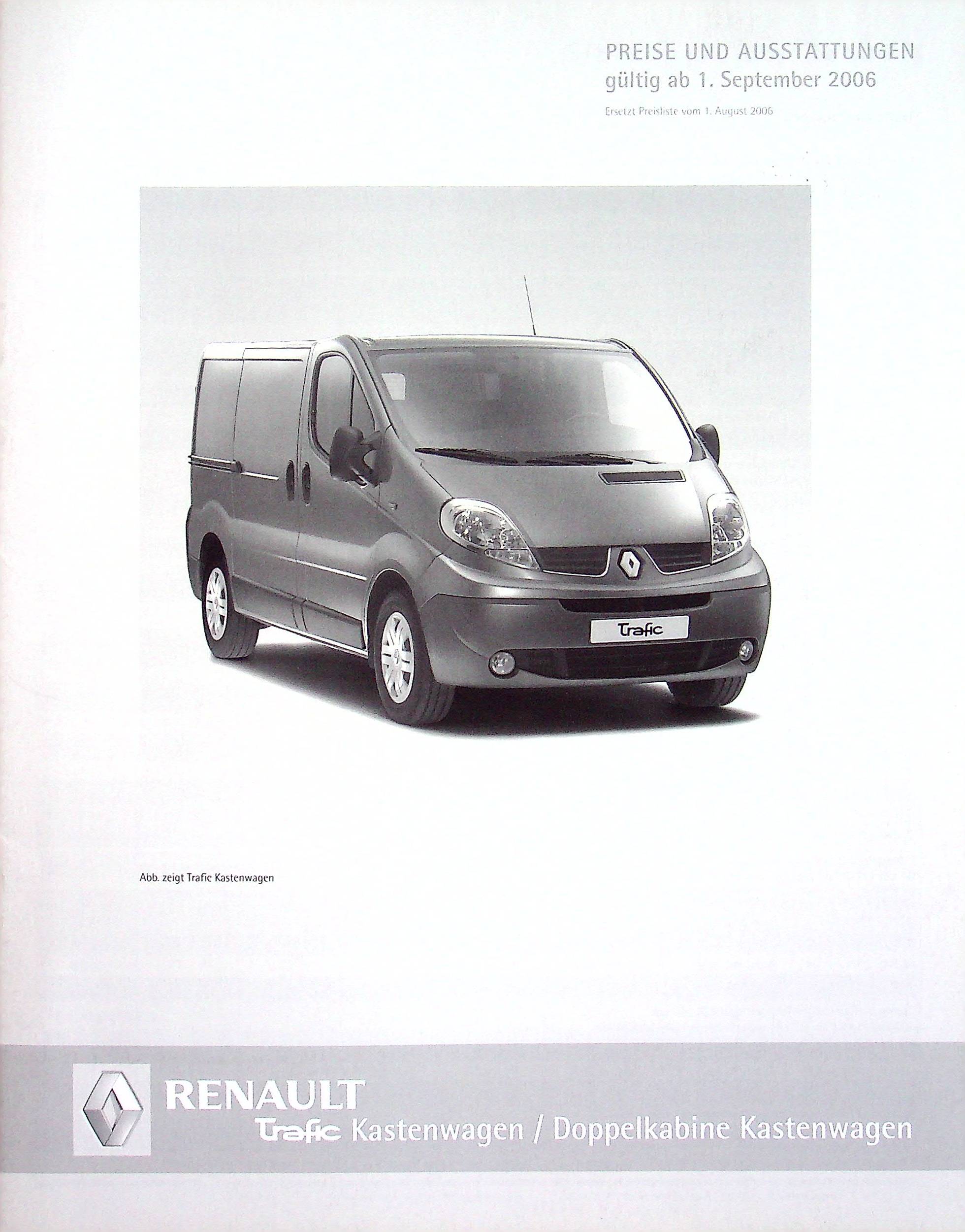 Renault Trafic Kasten - Preisliste & Extras - Prospekt 09/2006