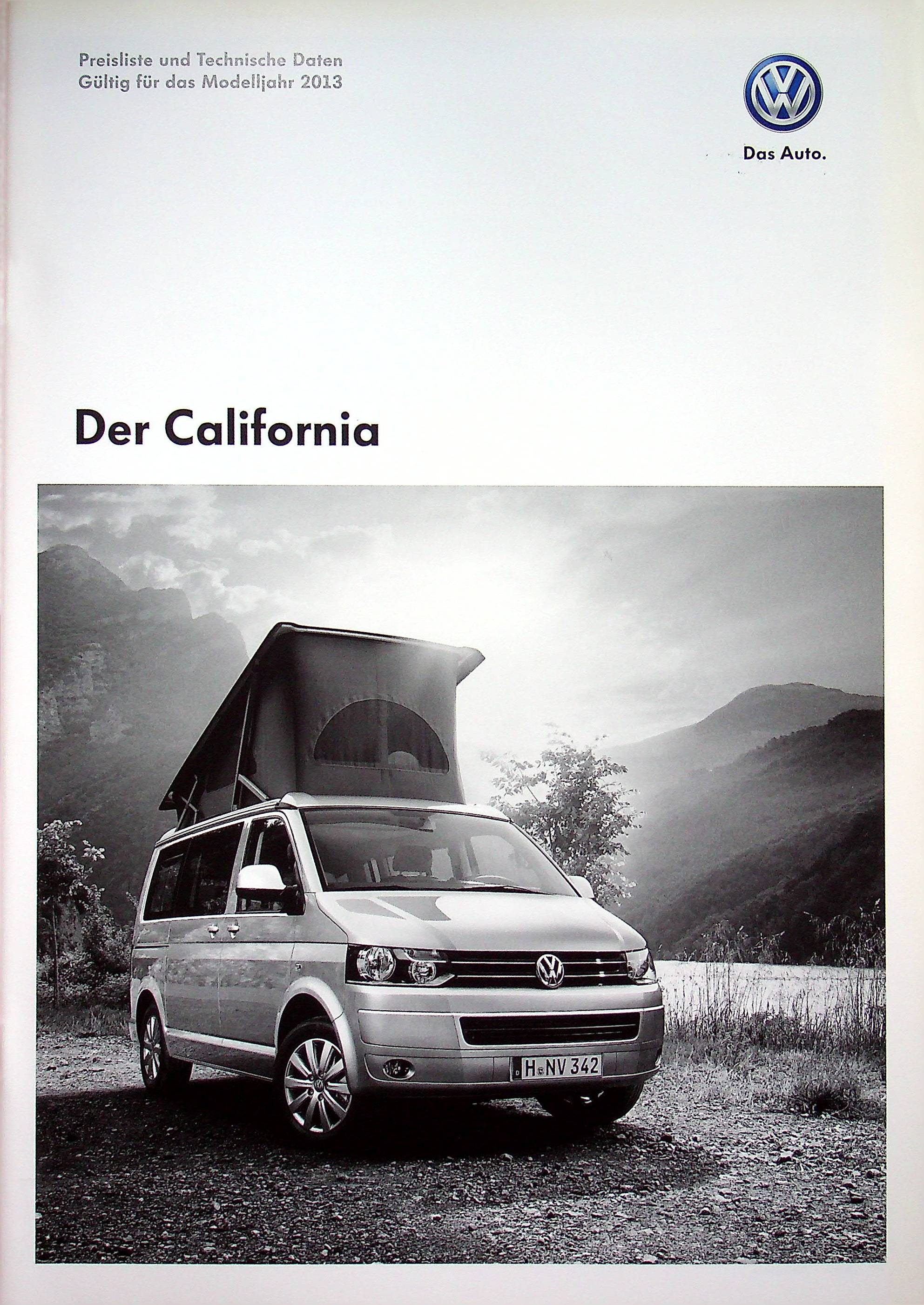 VW Bus T5 California - Preisliste & Extras - Prospekt 01/2013