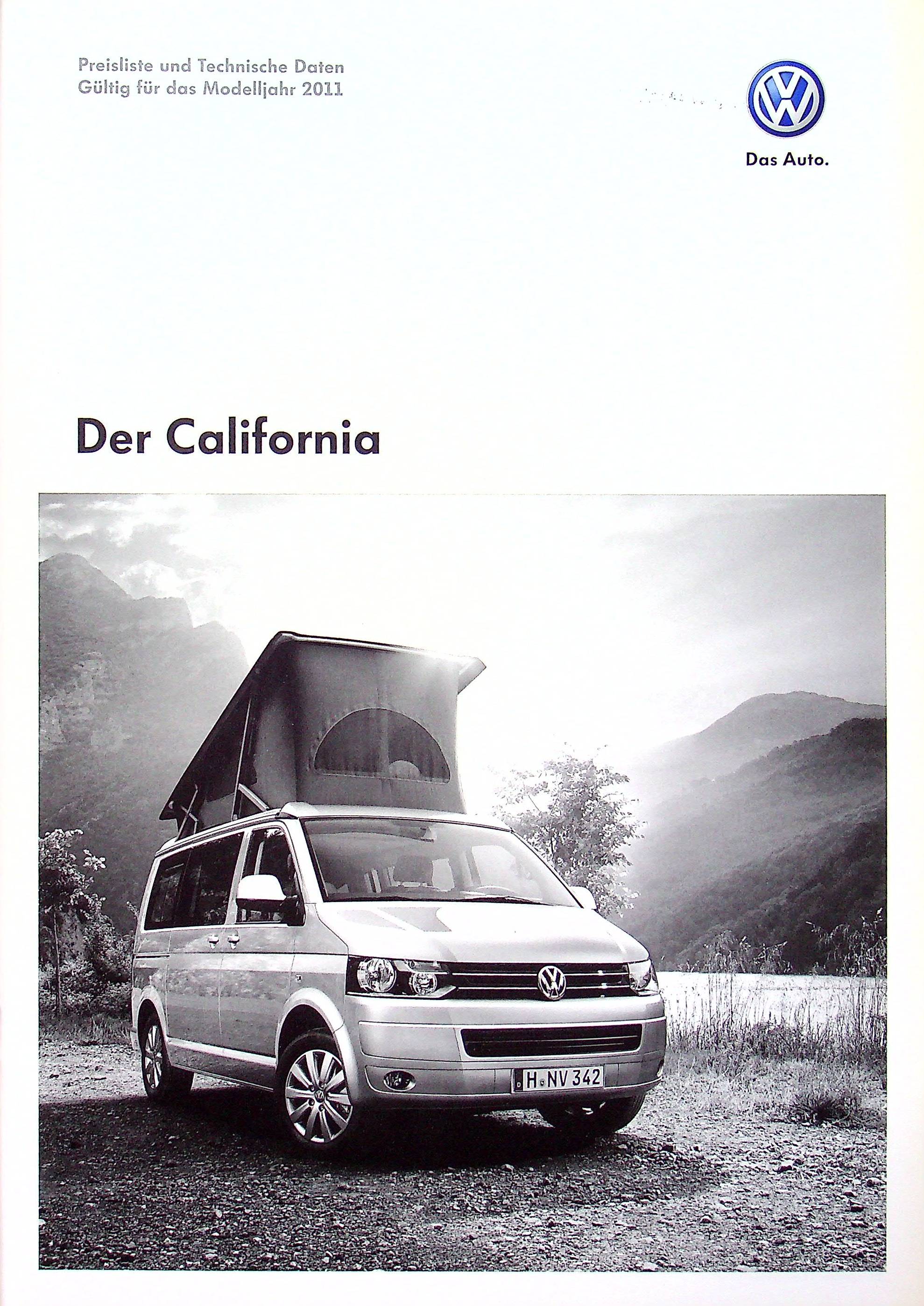 VW Bus T5 California - Preisliste & Extras - Prospekt 11/2010