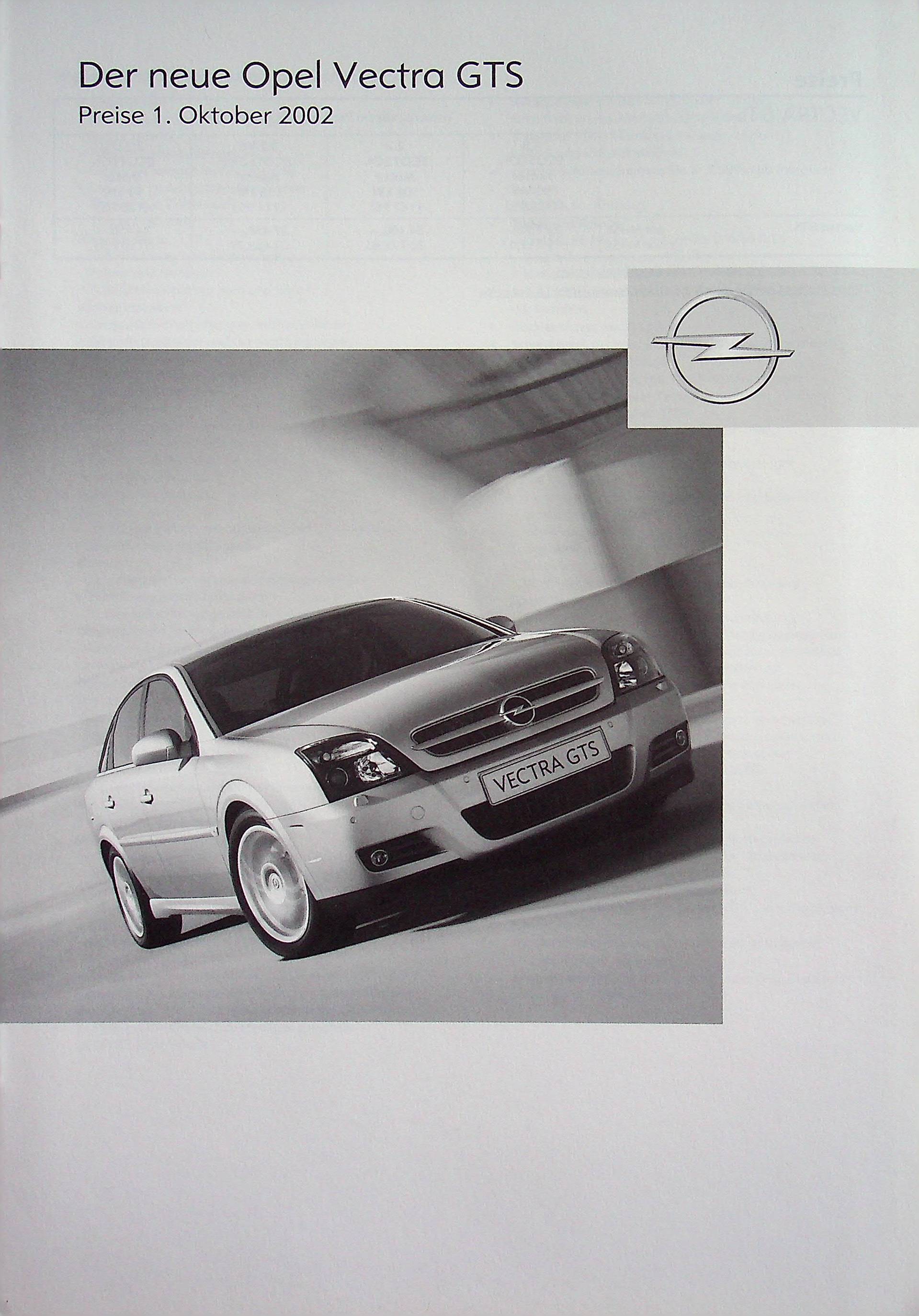 Opel Vectra C GTS - Preisliste & Extras - Prospekt 10/2002