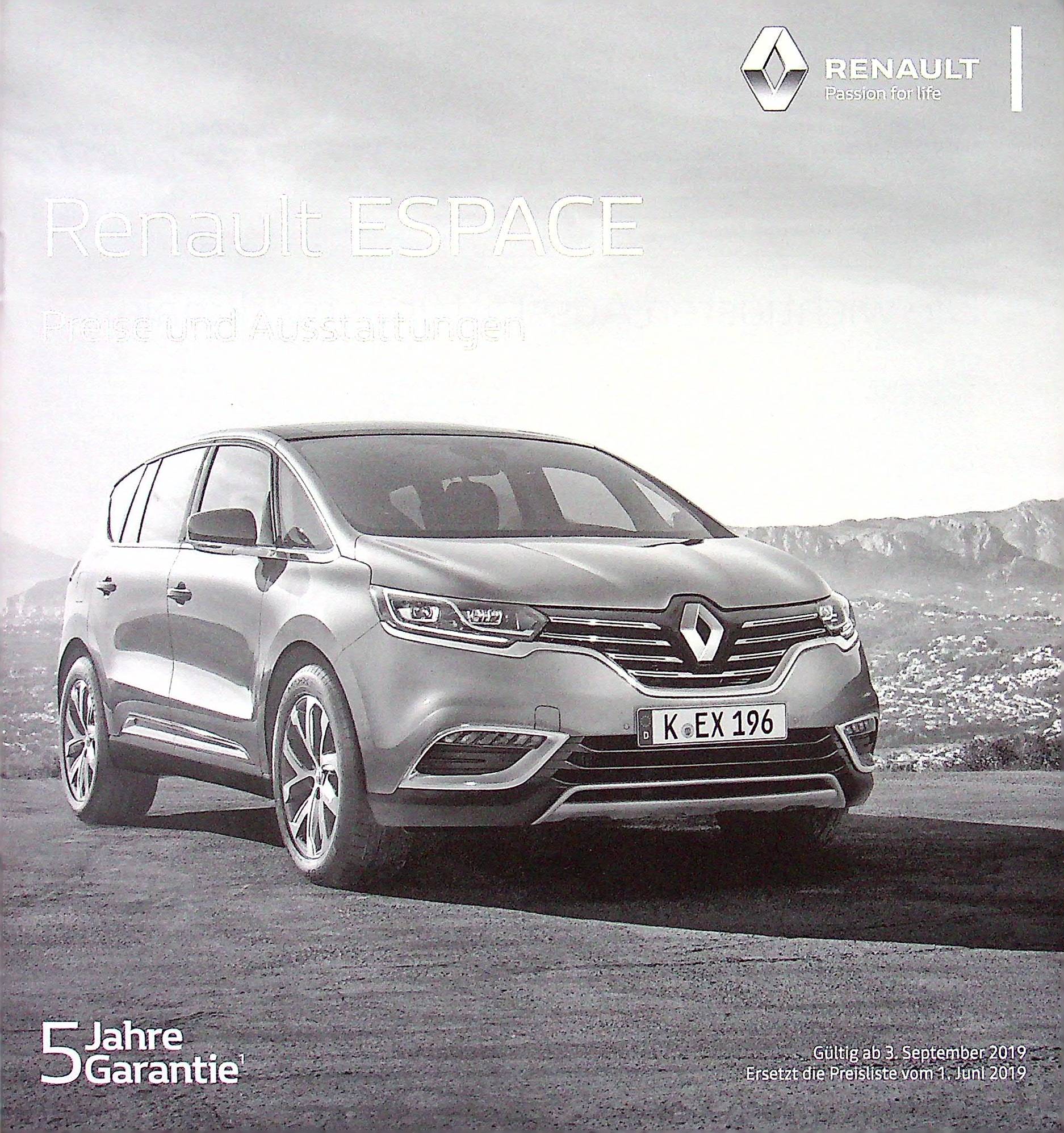 Renault Espace RFC - Preisliste & Extras - Prospekt 09/2019