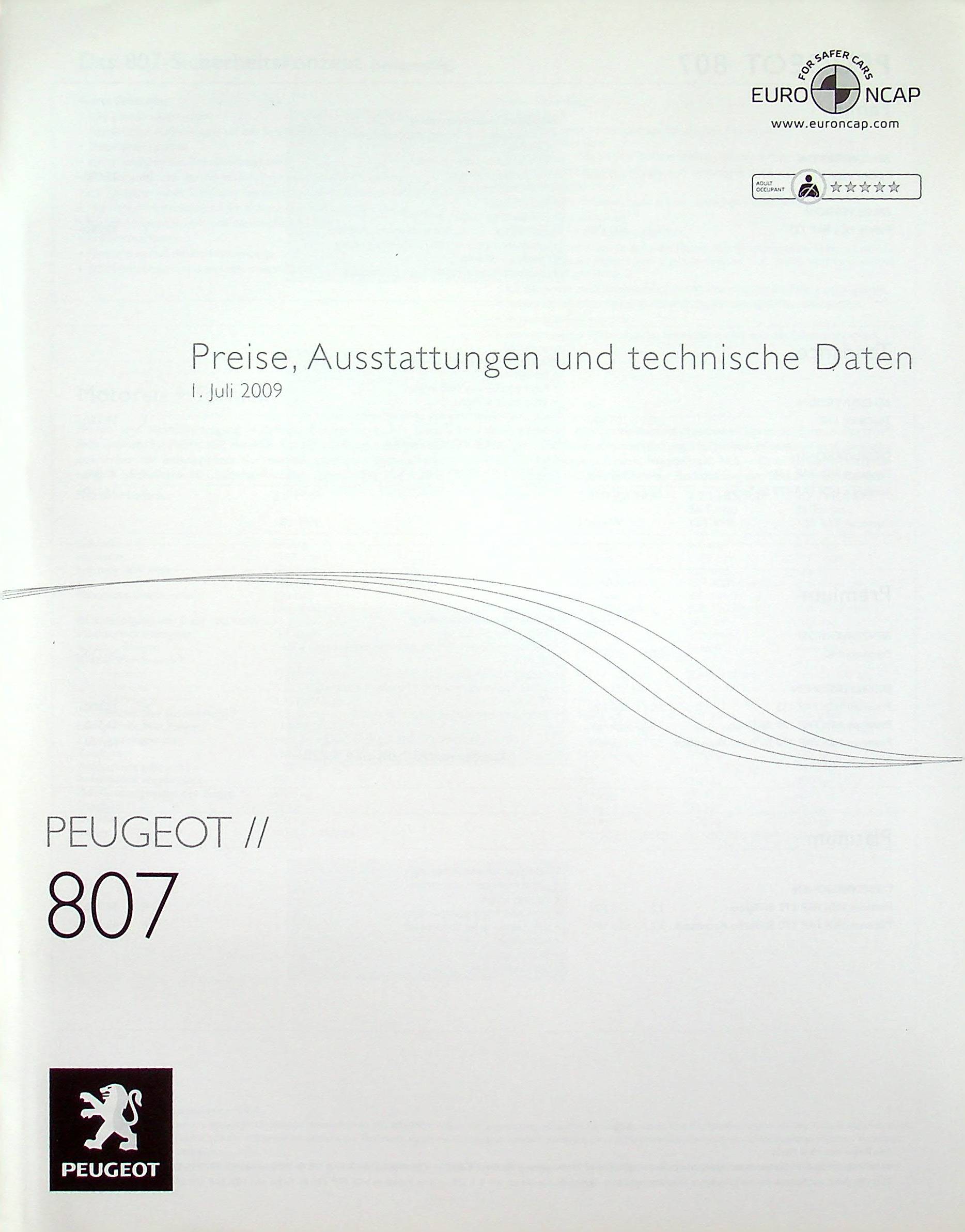 Peugeot 807 - Preisliste & Extras - Prospekt 07/2009