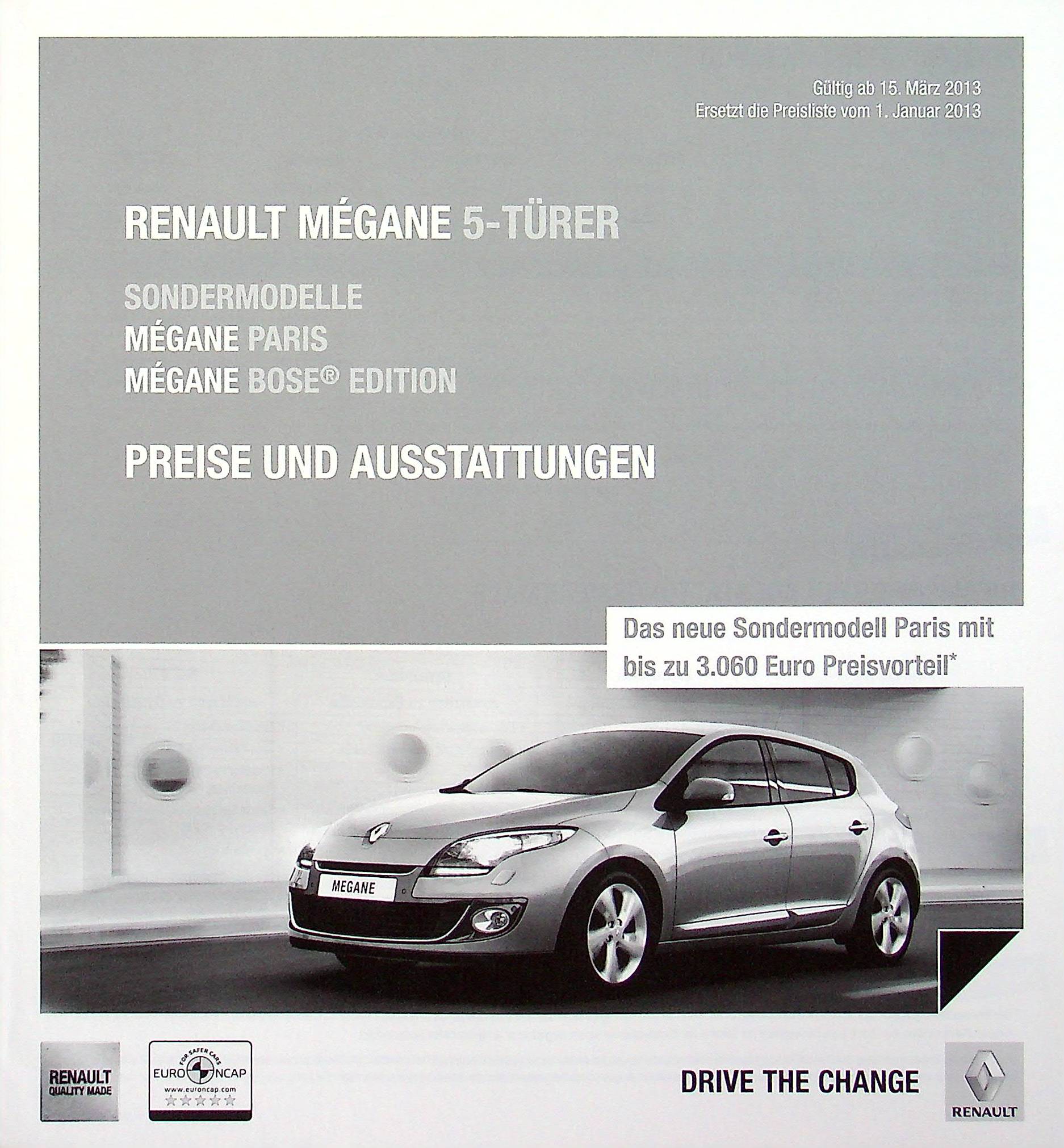 Renault Megane - Preisliste & Extras - Prospekt 03/2013