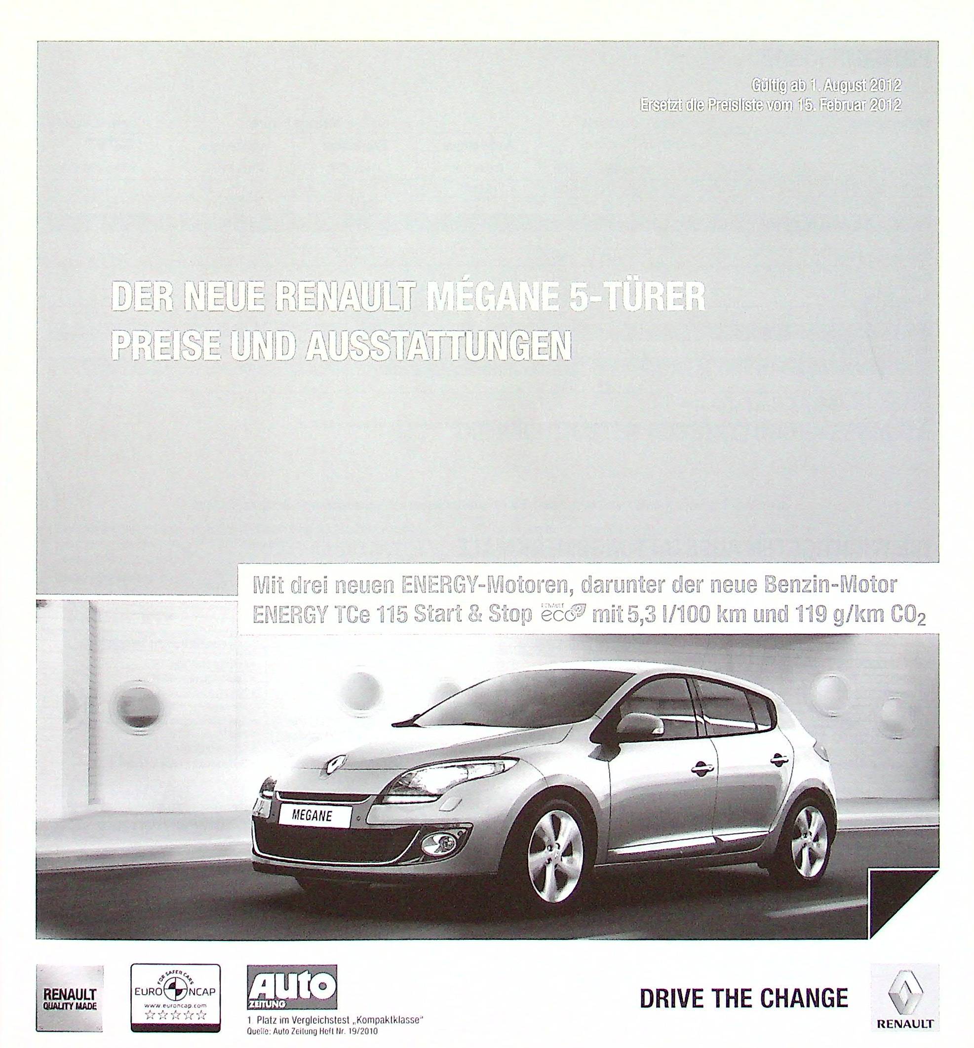 Renault Megane - Preisliste & Extras - Prospekt 08/2012