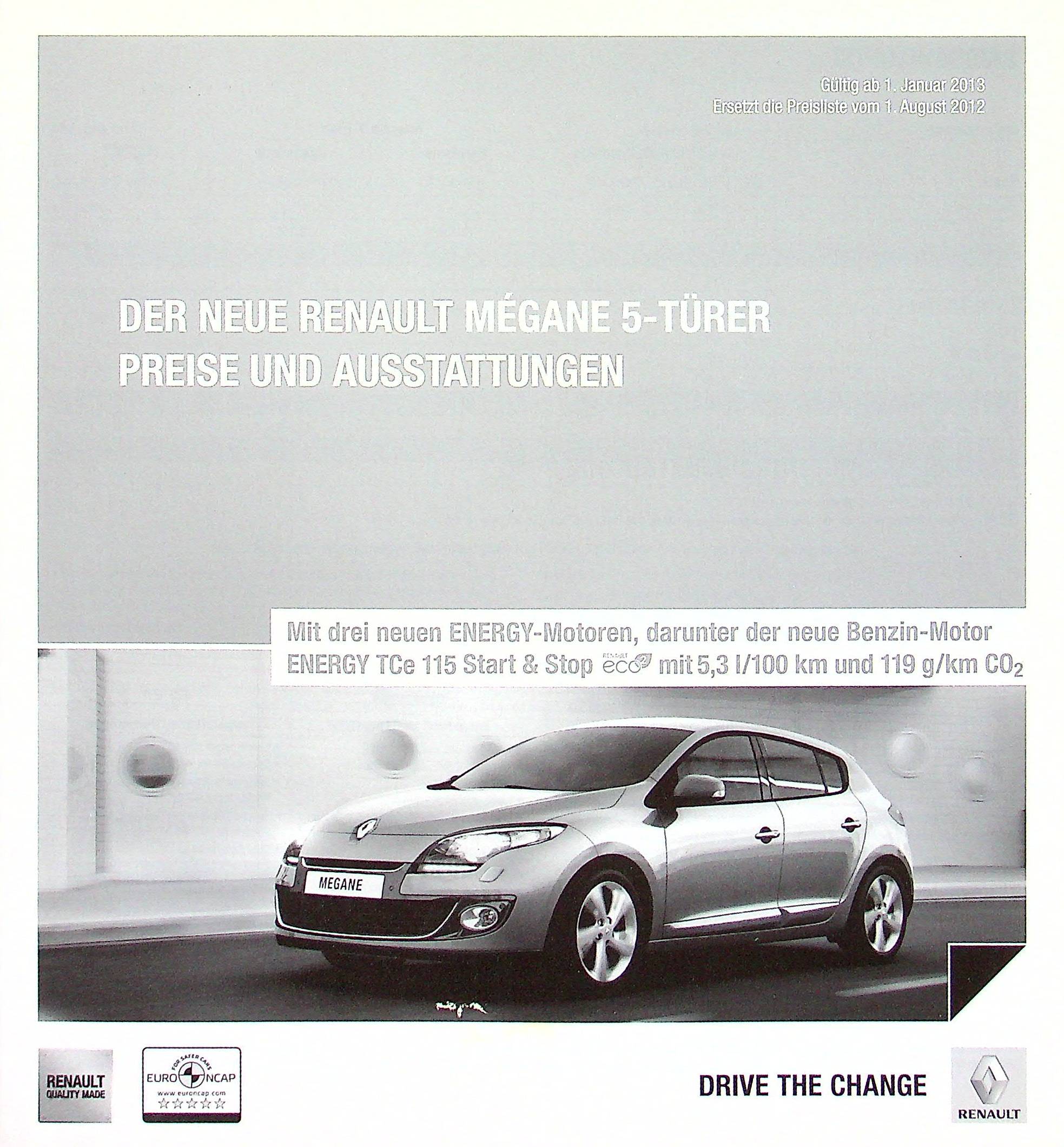 Renault Megane - Preisliste & Extras - Prospekt 01/2013