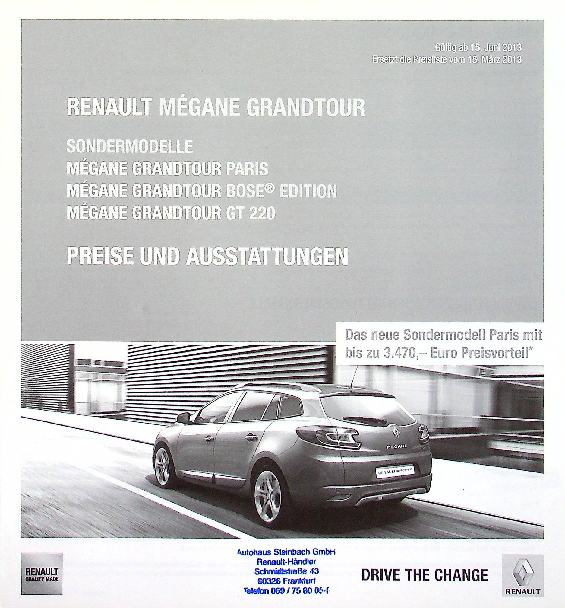 Renault Megane Grandtour - Preisliste & Extras - Prospekt 06/2013