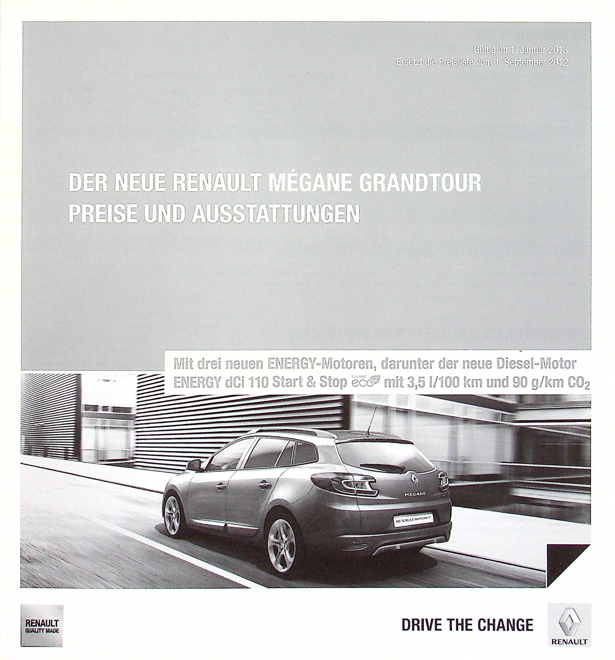 Renault Megane Grandtour - Preisliste & Extras - Prospekt 01/2013