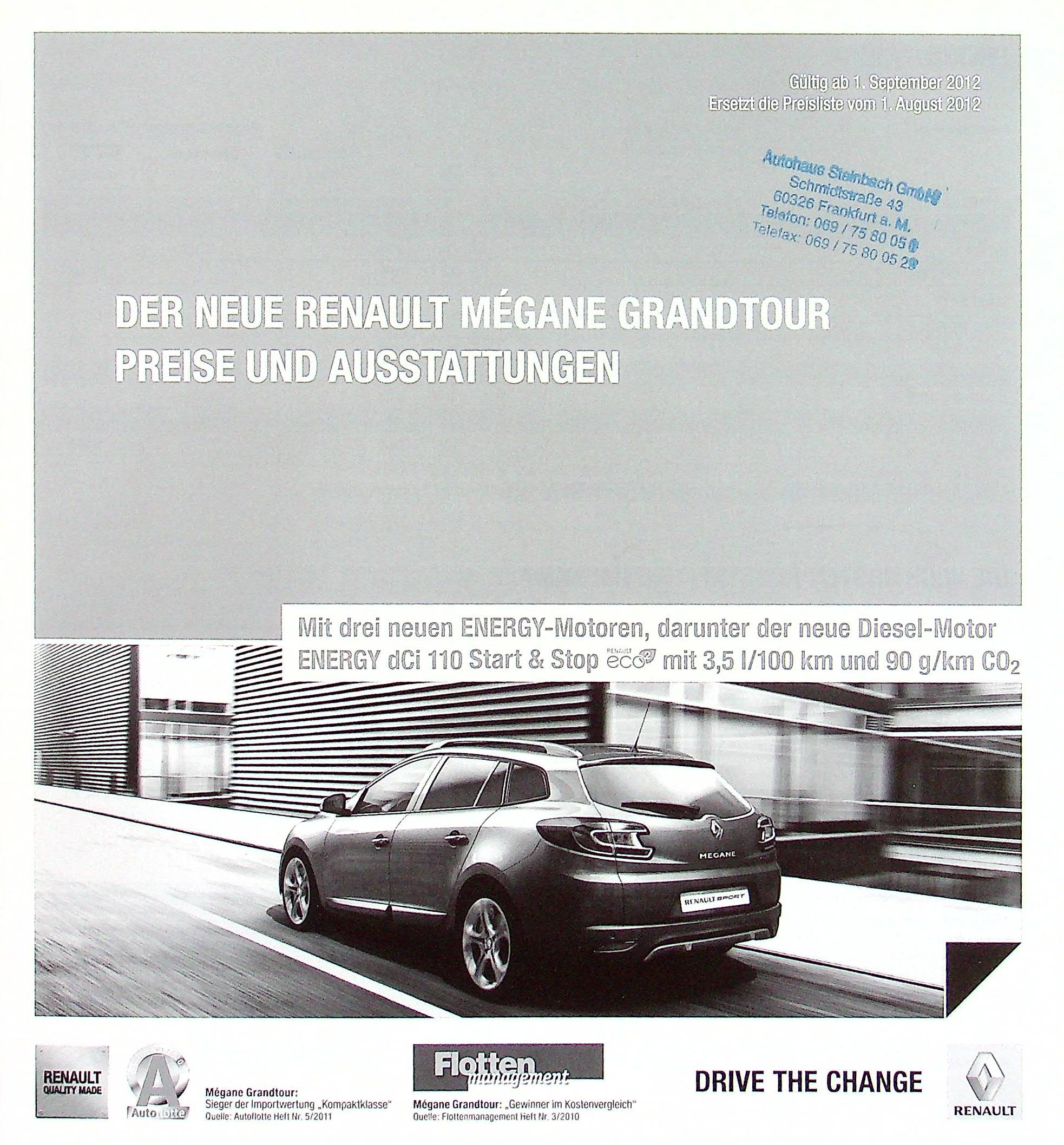 Renault Megane Grandtour - Preisliste & Extras - Prospekt 09/2012