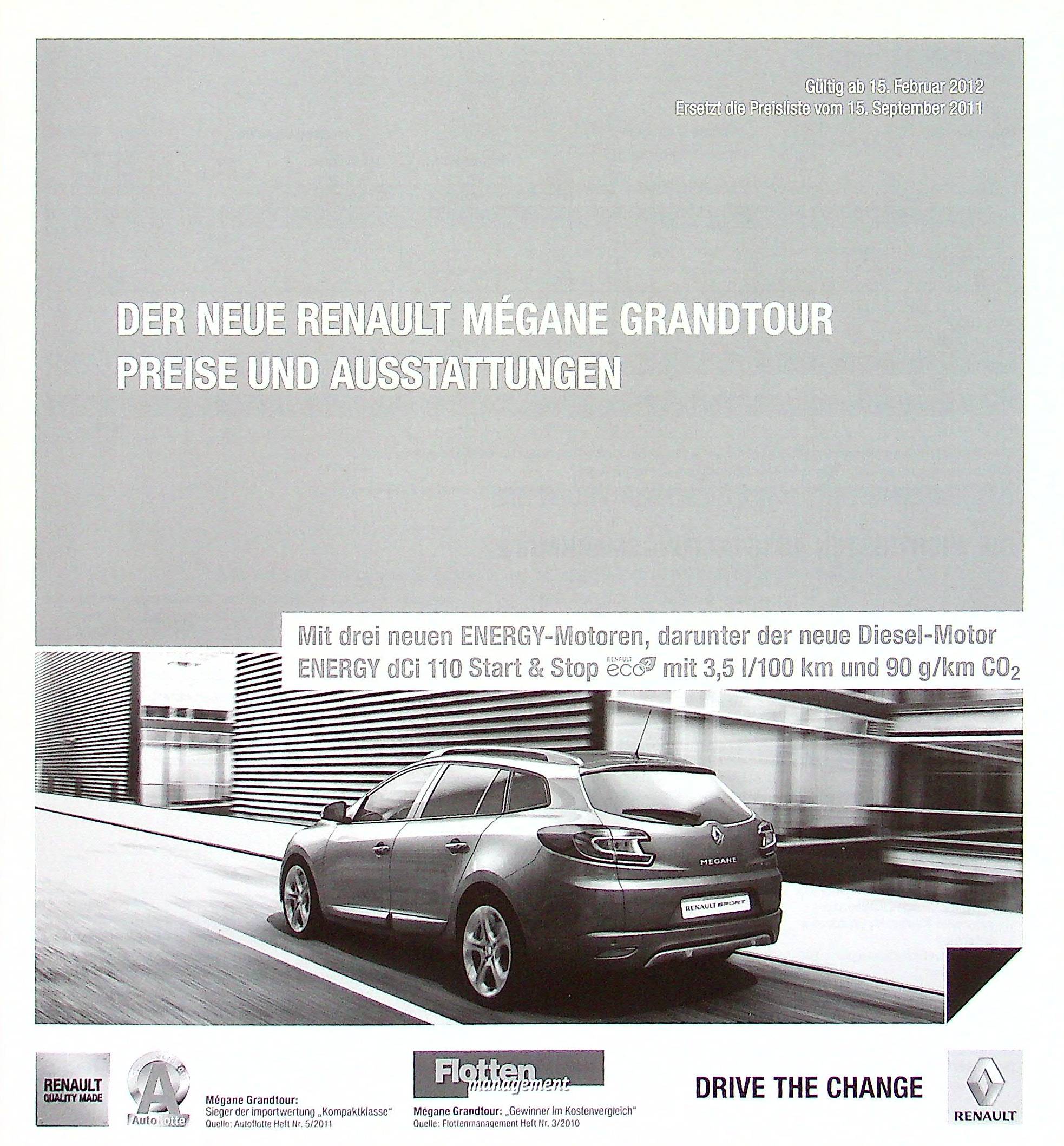 Renault Megane Grandtour - Preisliste & Extras - Prospekt 02/2012
