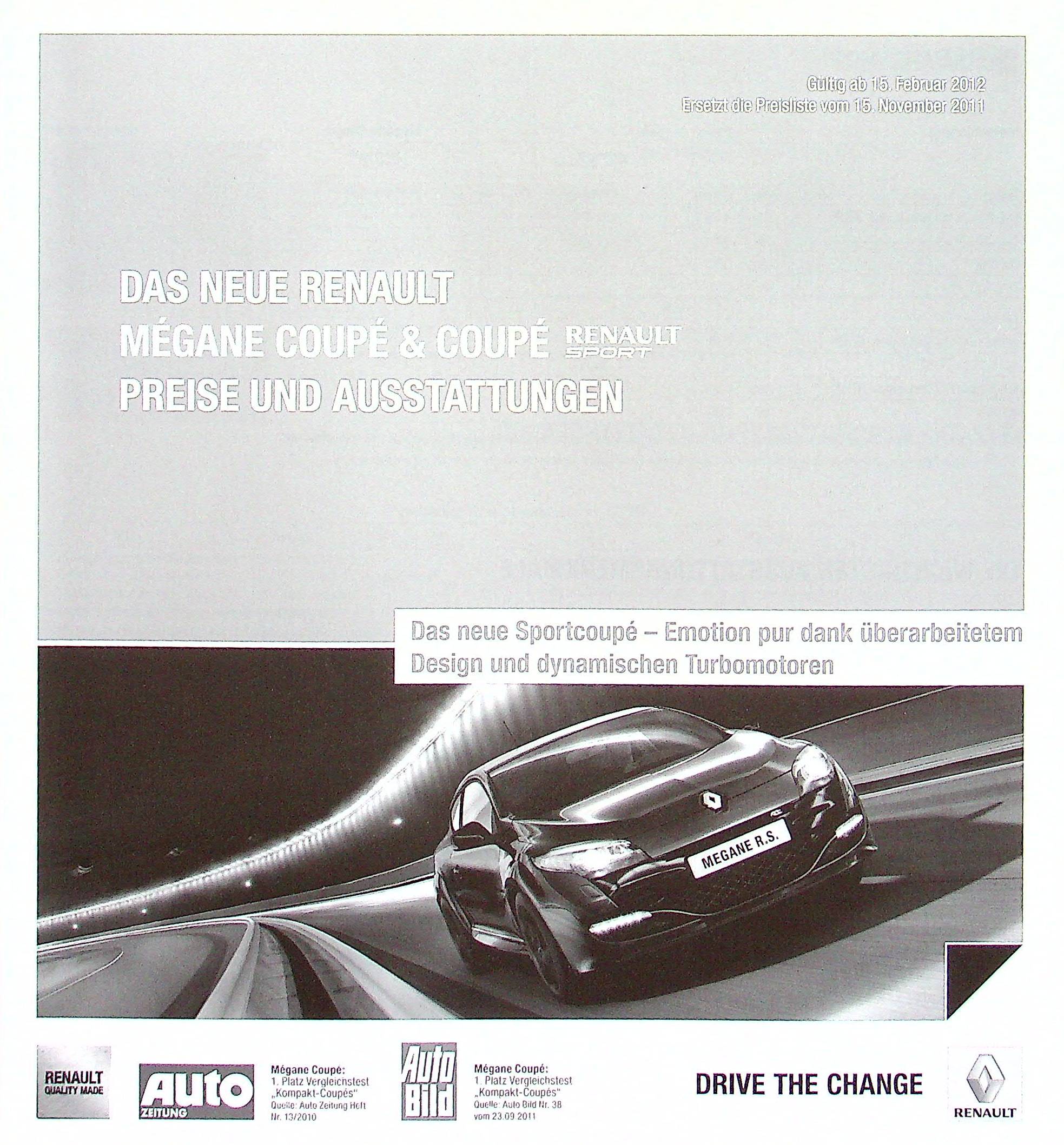 Renault Megane Coupe + RS - Preise & Extras - Prospekt 02/2012