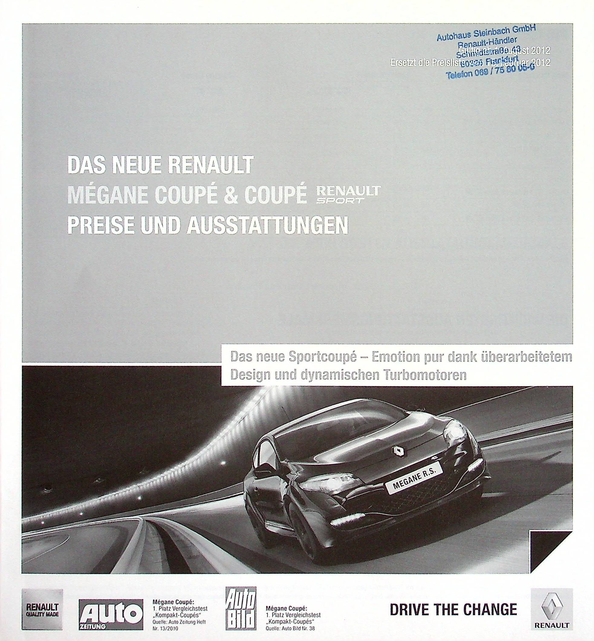 Renault Megane Coupe + RS - Preise & Extras - Prospekt 08/2012