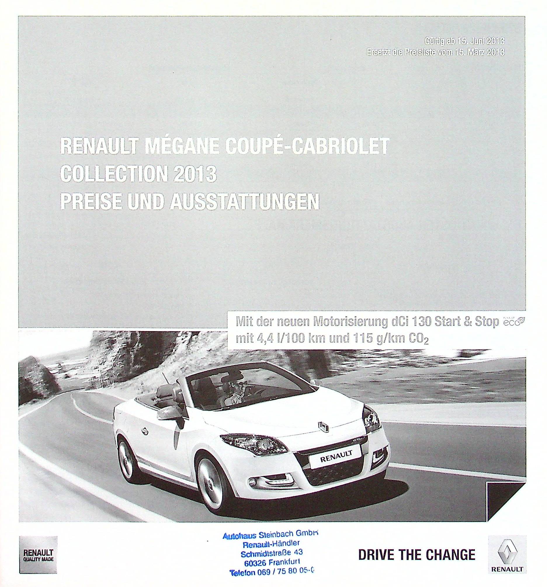 Renault Megane CC - Preisliste & Extras - Prospekt 06/2013
