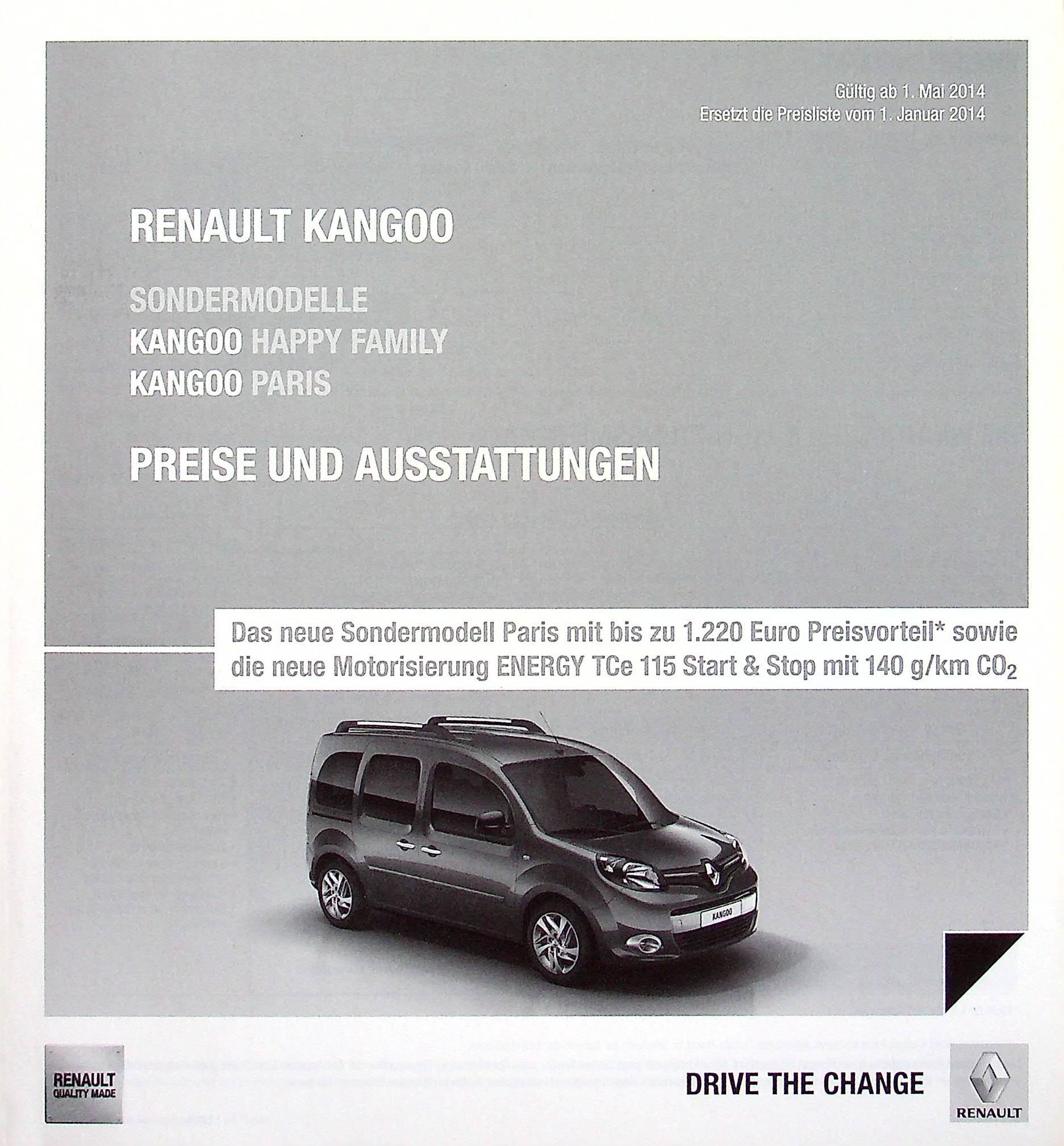 Renault Kangoo - Preisliste & Extras - Prospekt 05/2014