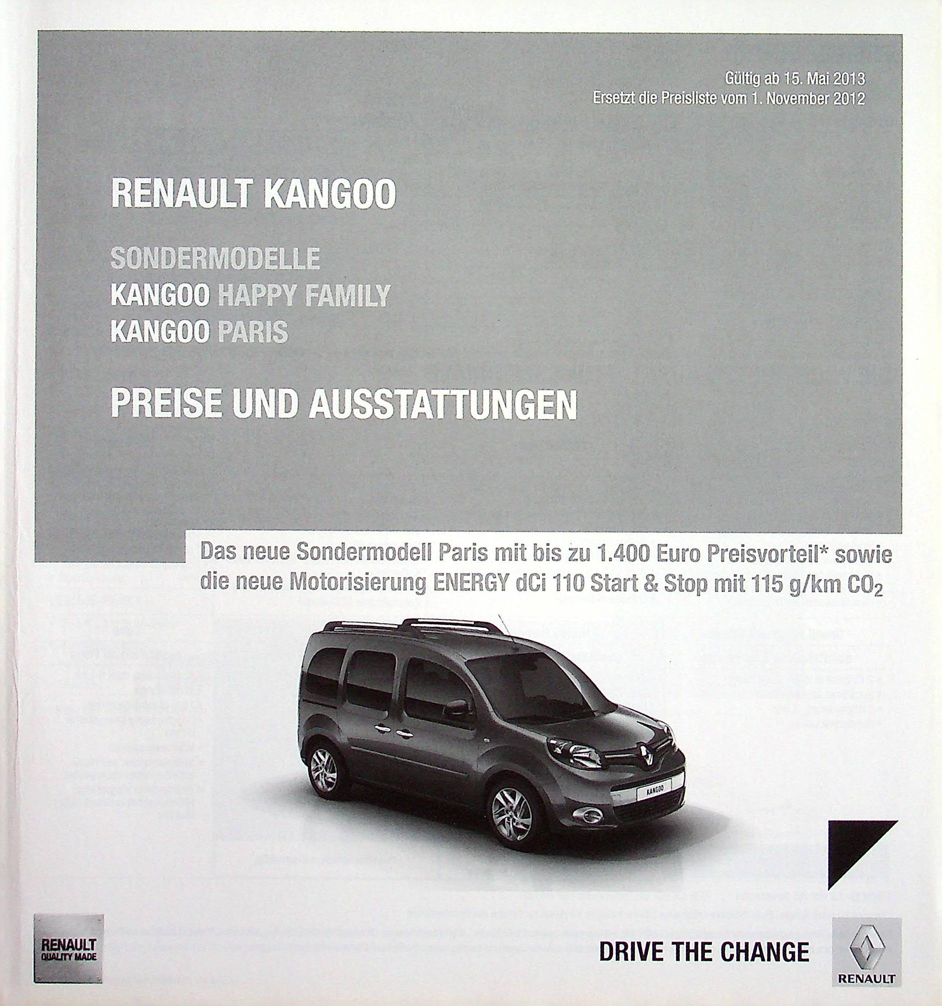 Renault Kangoo - Preisliste & Extras - Prospekt 05/2013