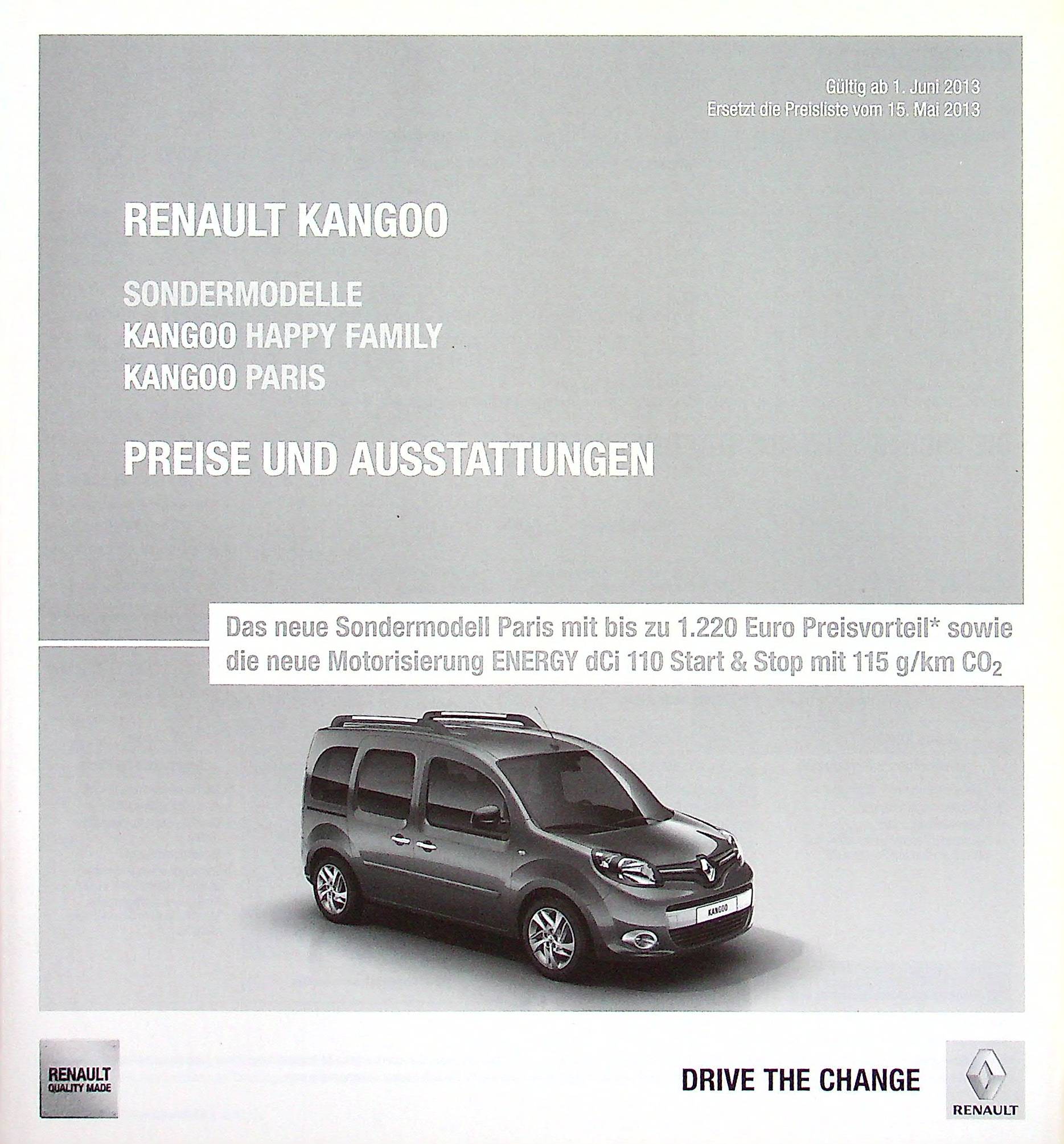 Renault Kangoo - Preisliste & Extras - Prospekt 06/2013