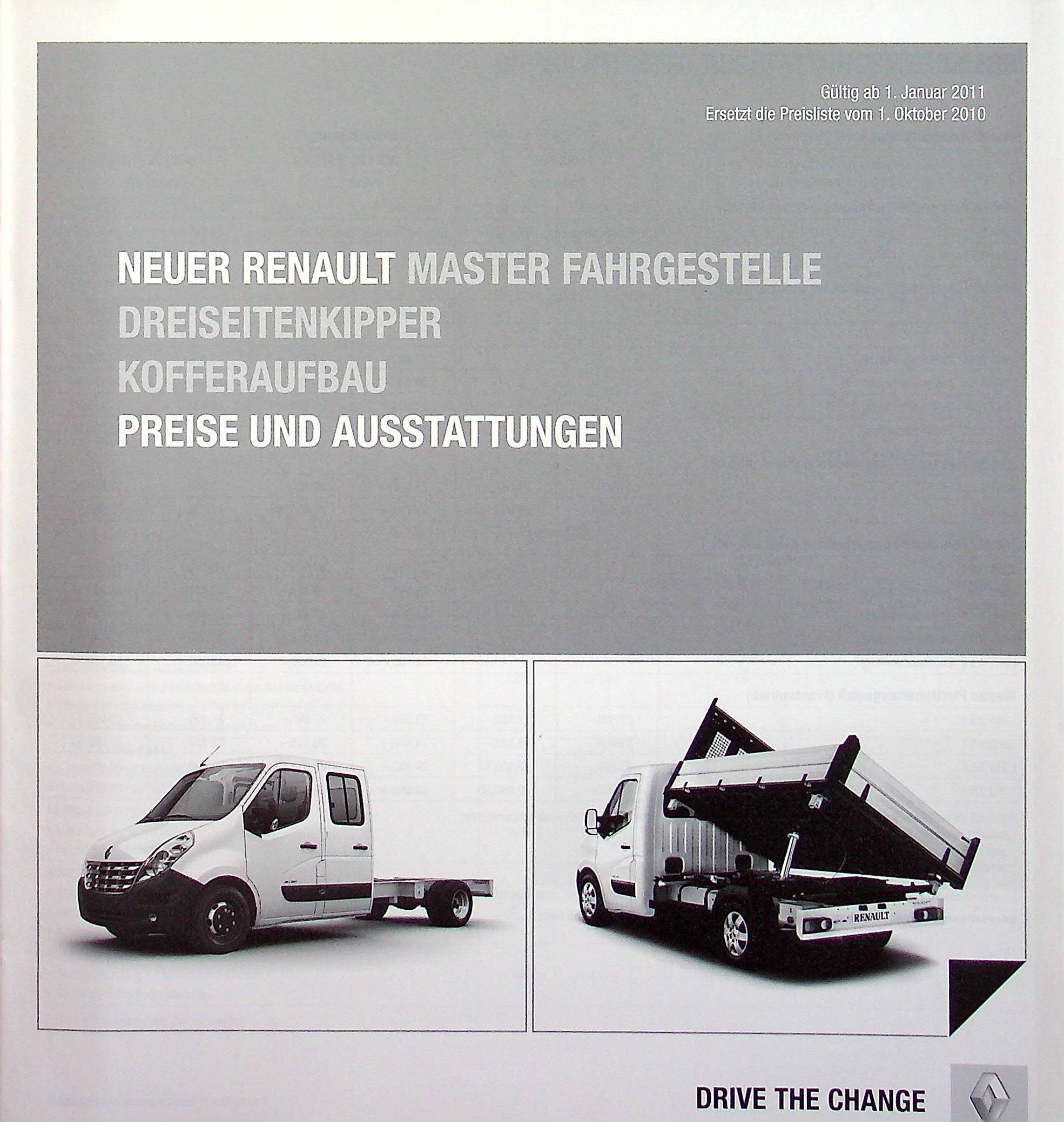 Renault Master Fahrgestelle - Preisliste & Extras - Prospekt 01/2011