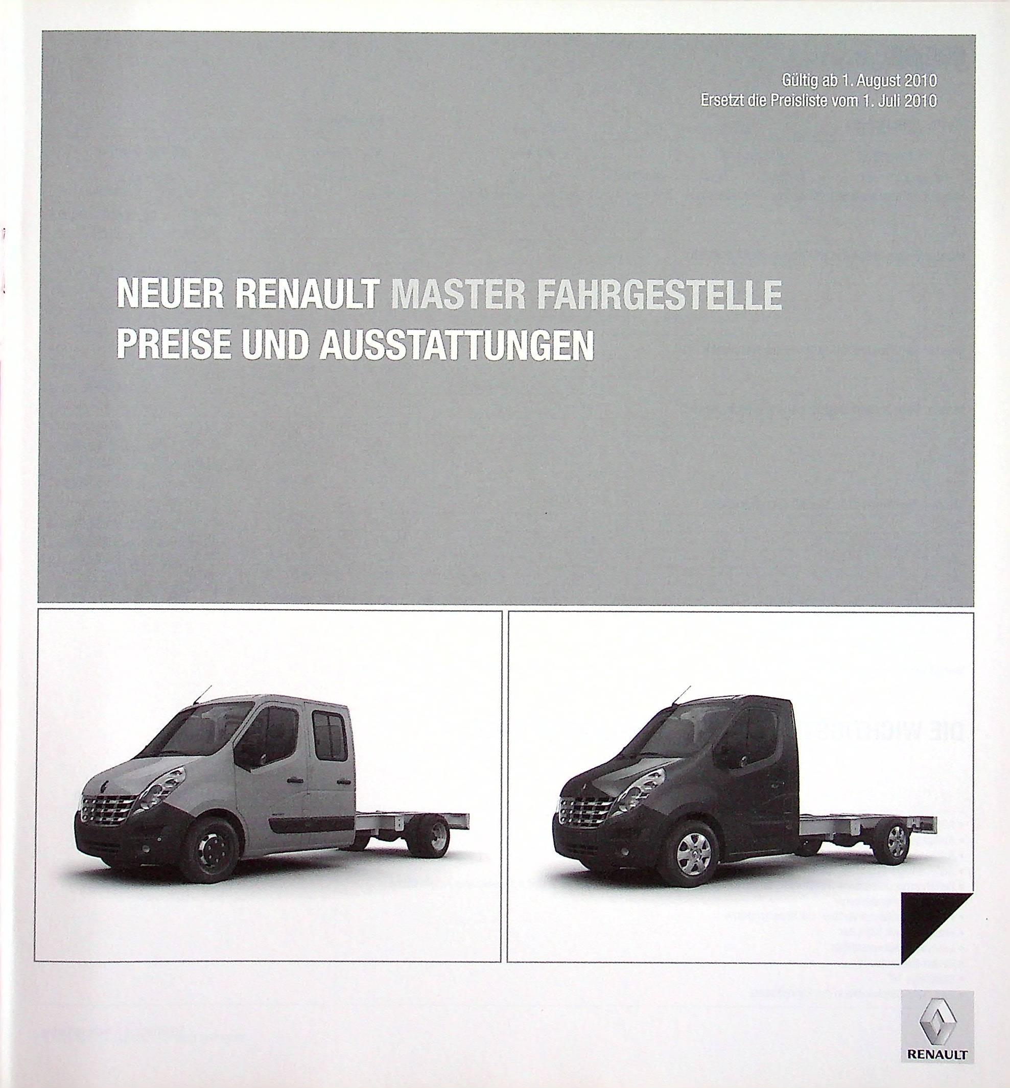 Renault Master Fahrgestelle - Preisliste & Extras - Prospekt 08/2010
