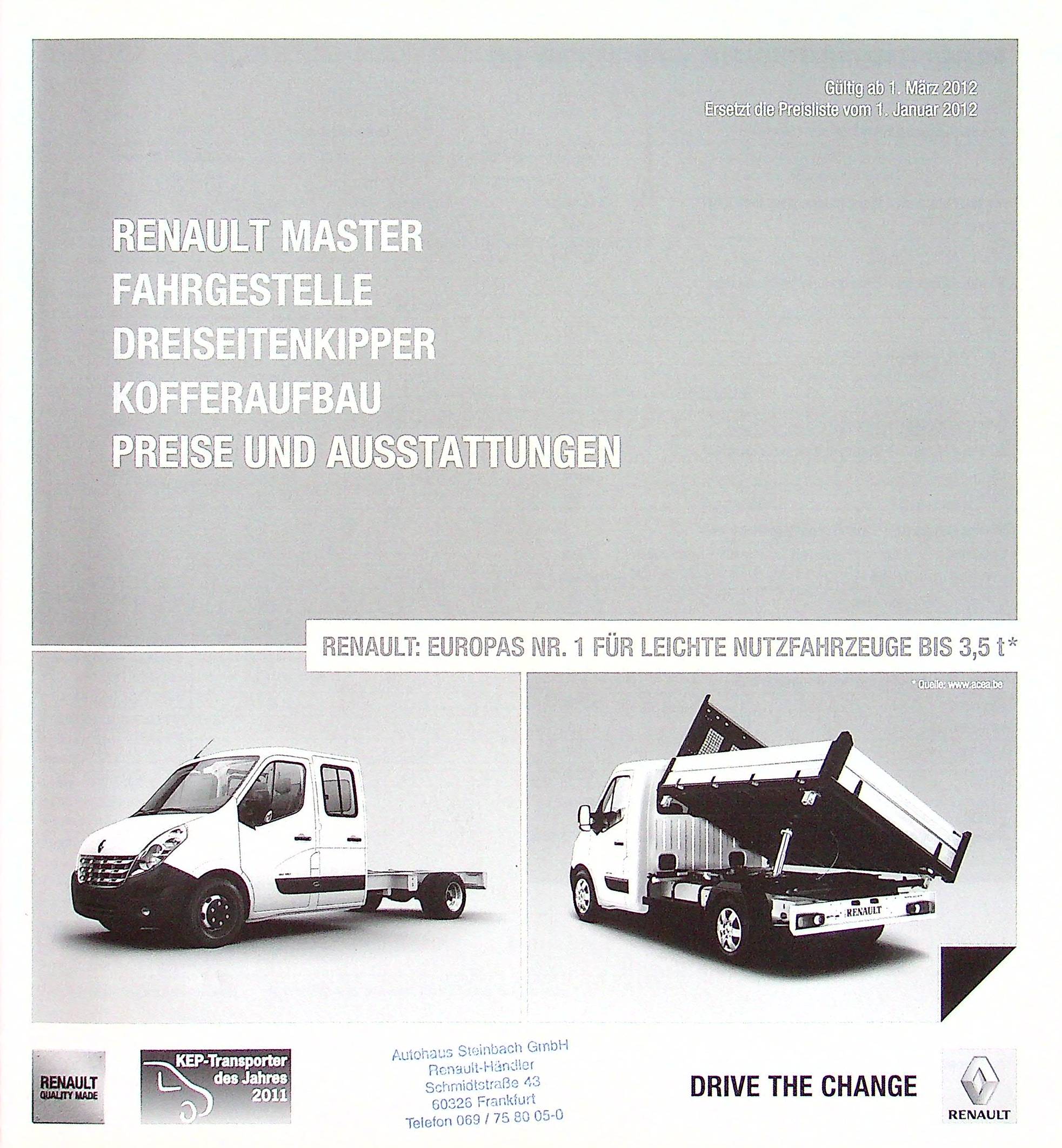 Renault Master Fahrgestelle - Preisliste & Extras - Prospekt 03/2012