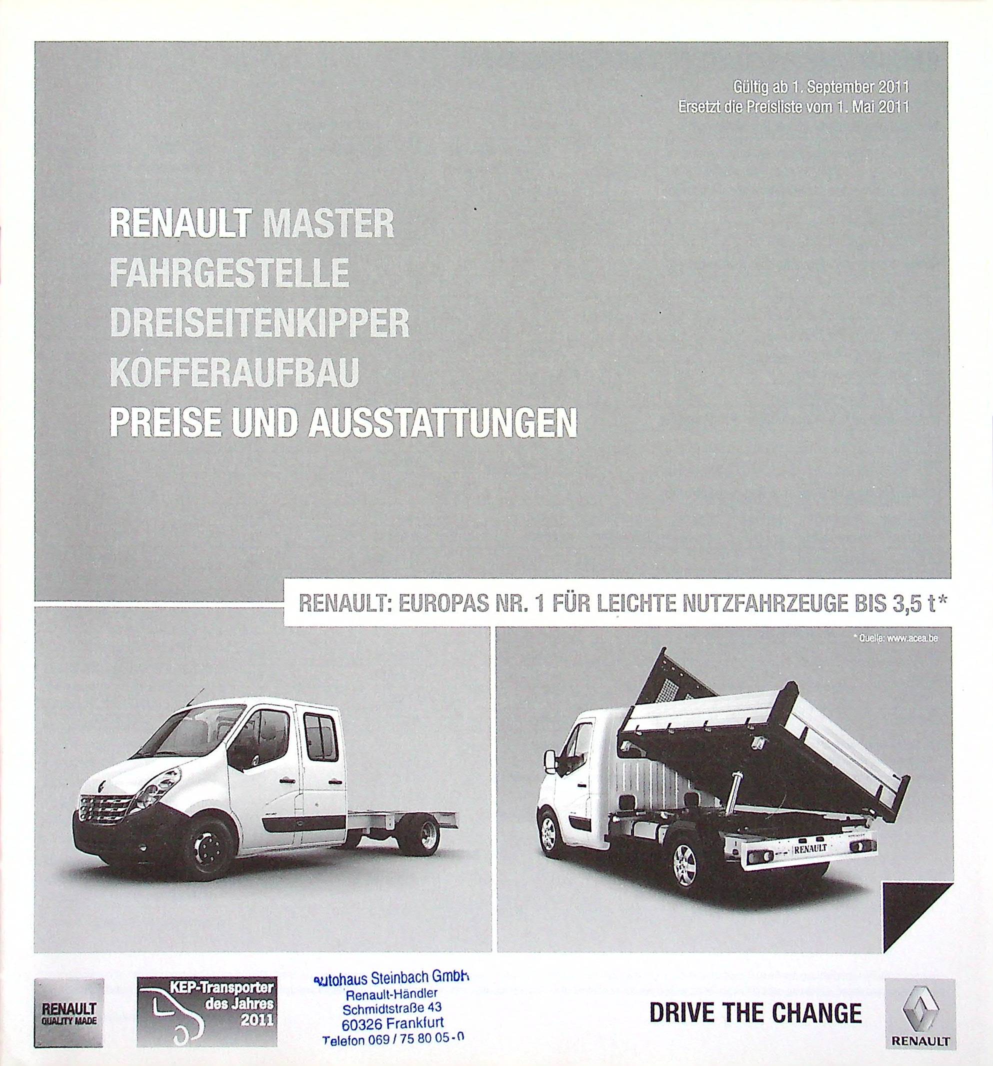 Renault Master Fahrgestelle - Preisliste & Extras - Prospekt 09/2011