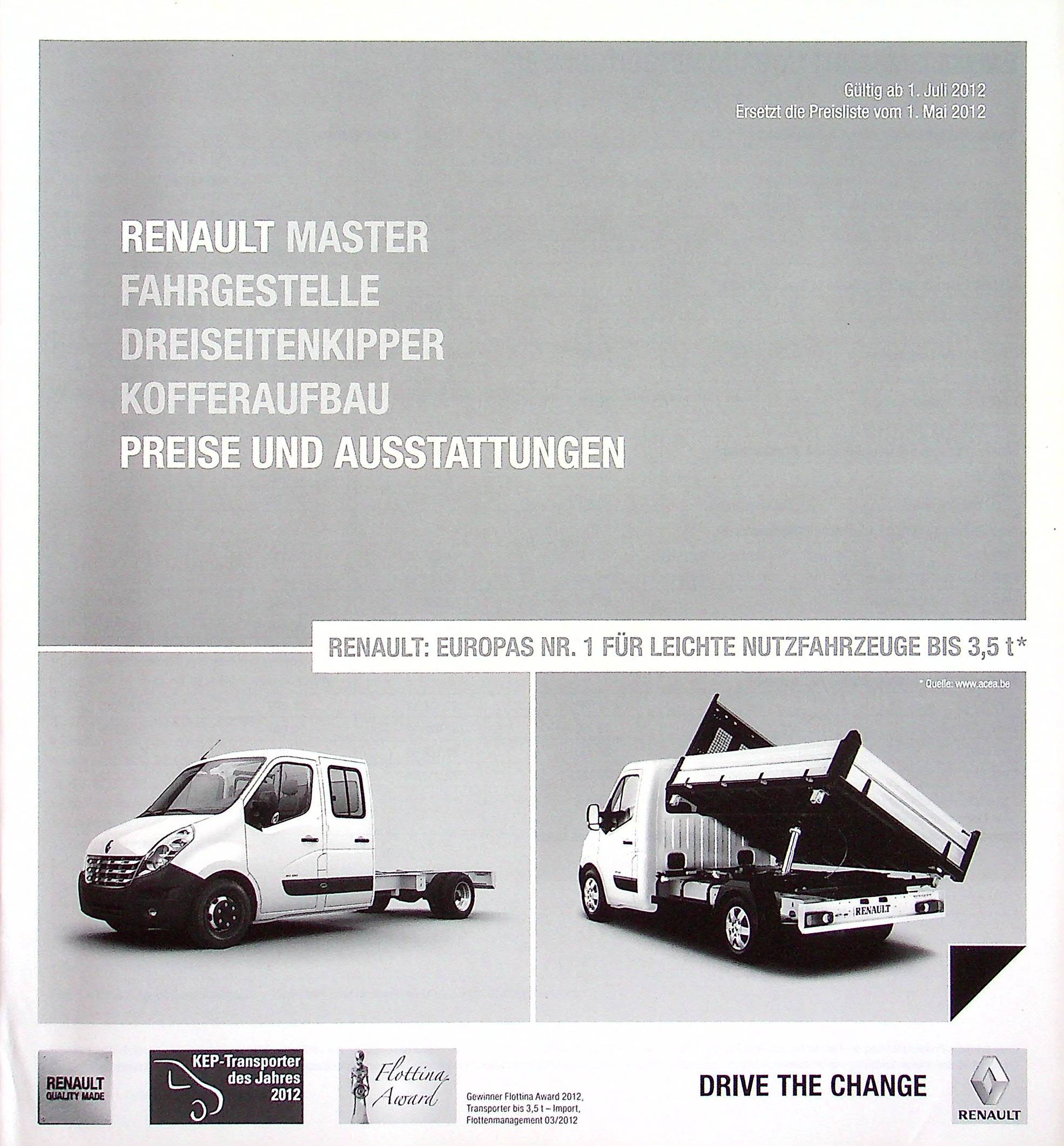 Renault Master Fahrgestelle - Preisliste & Extras - Prospekt 07/2012