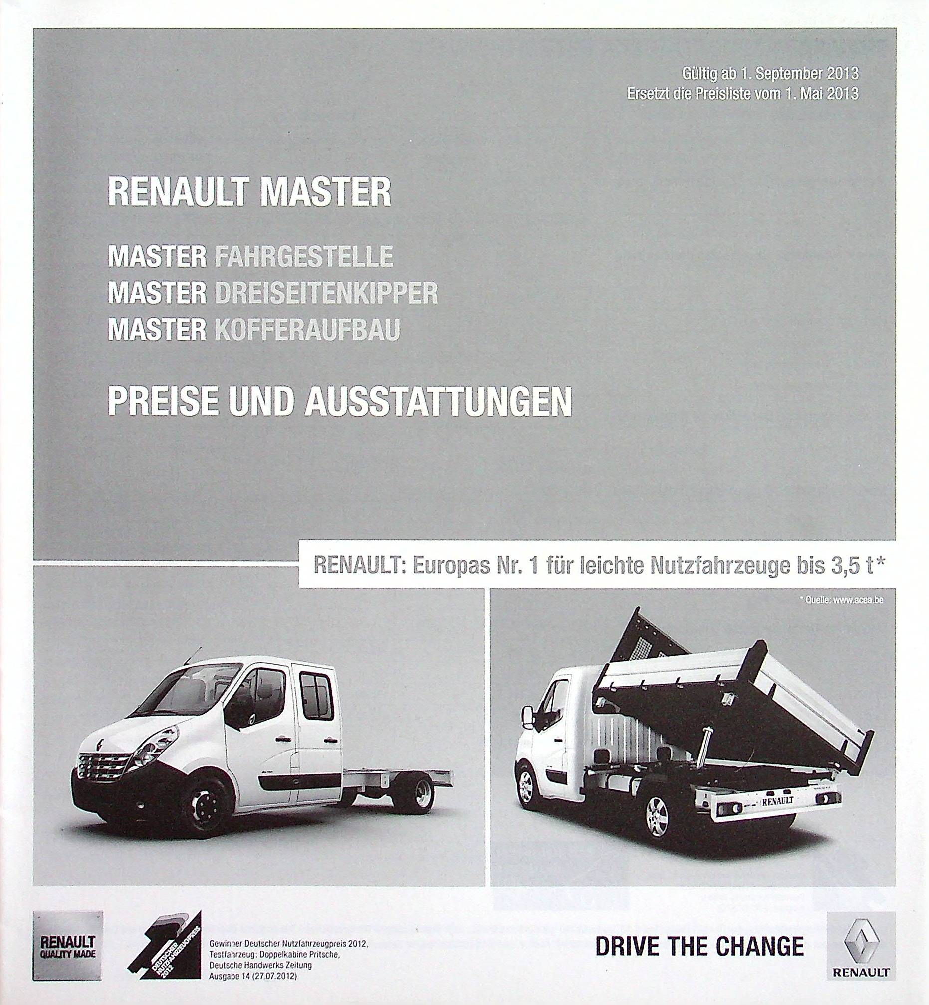 Renault Master Fahrgestelle - Preisliste & Extras - Prospekt 09/2013