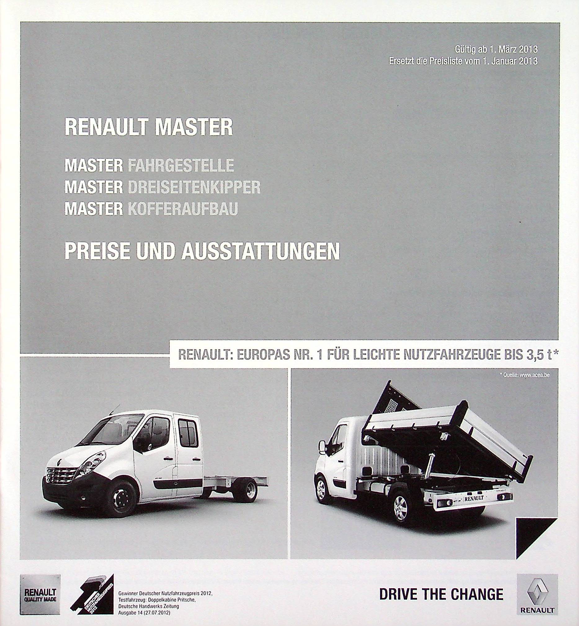 Renault Master Fahrgestelle - Preisliste & Extras - Prospekt 03/2013
